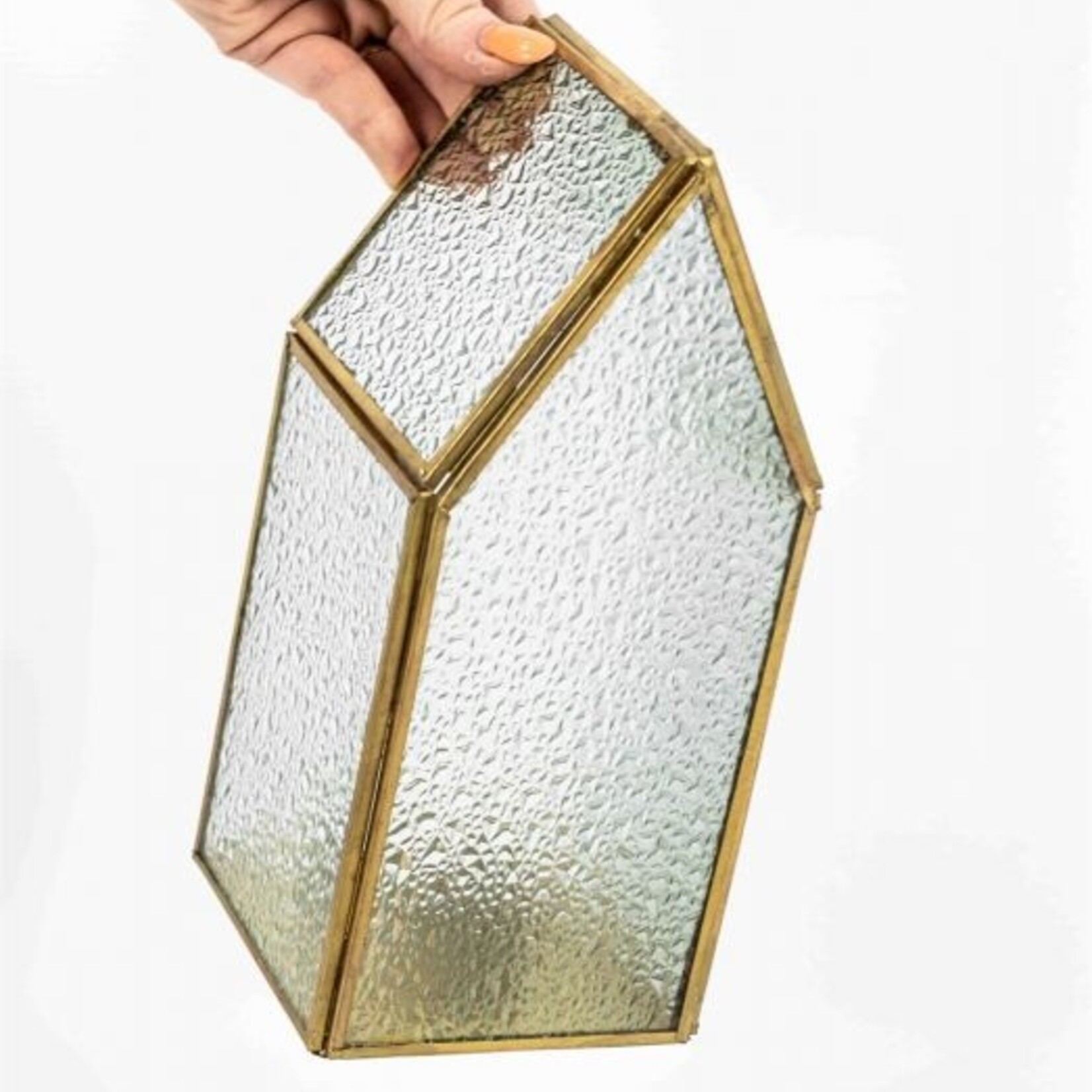 Windlicht HUISJE - Metaal/Glas - Goud - 11 x 11 x 25cm