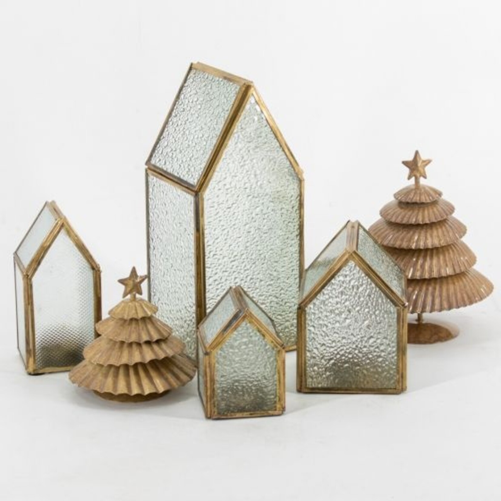 Windlicht HUISJE - Metaal/Glas - Goud - 6 x 6 x 10cm