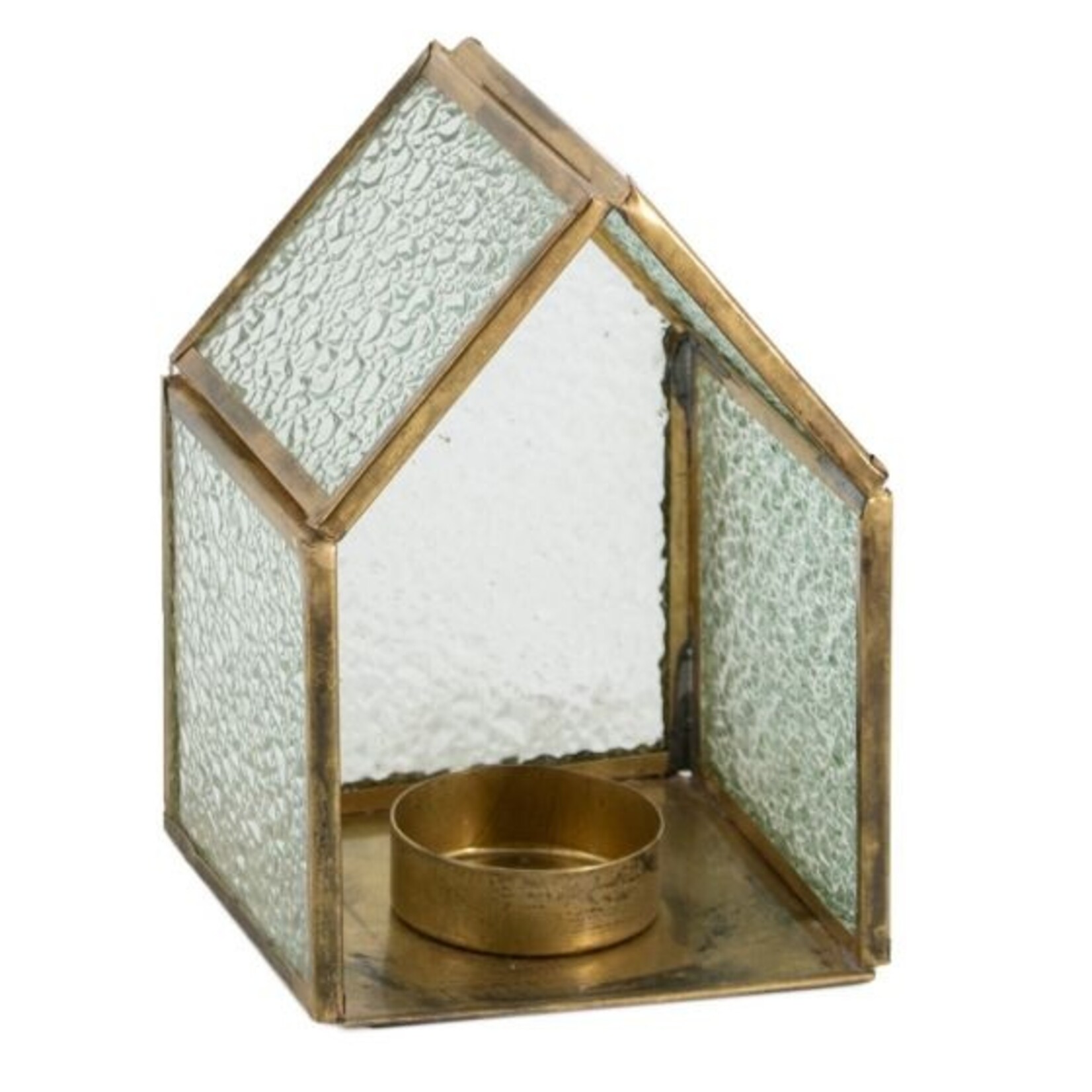 Windlicht HUISJE - Metaal/Glas - Goud - 6 x 6 x 10cm