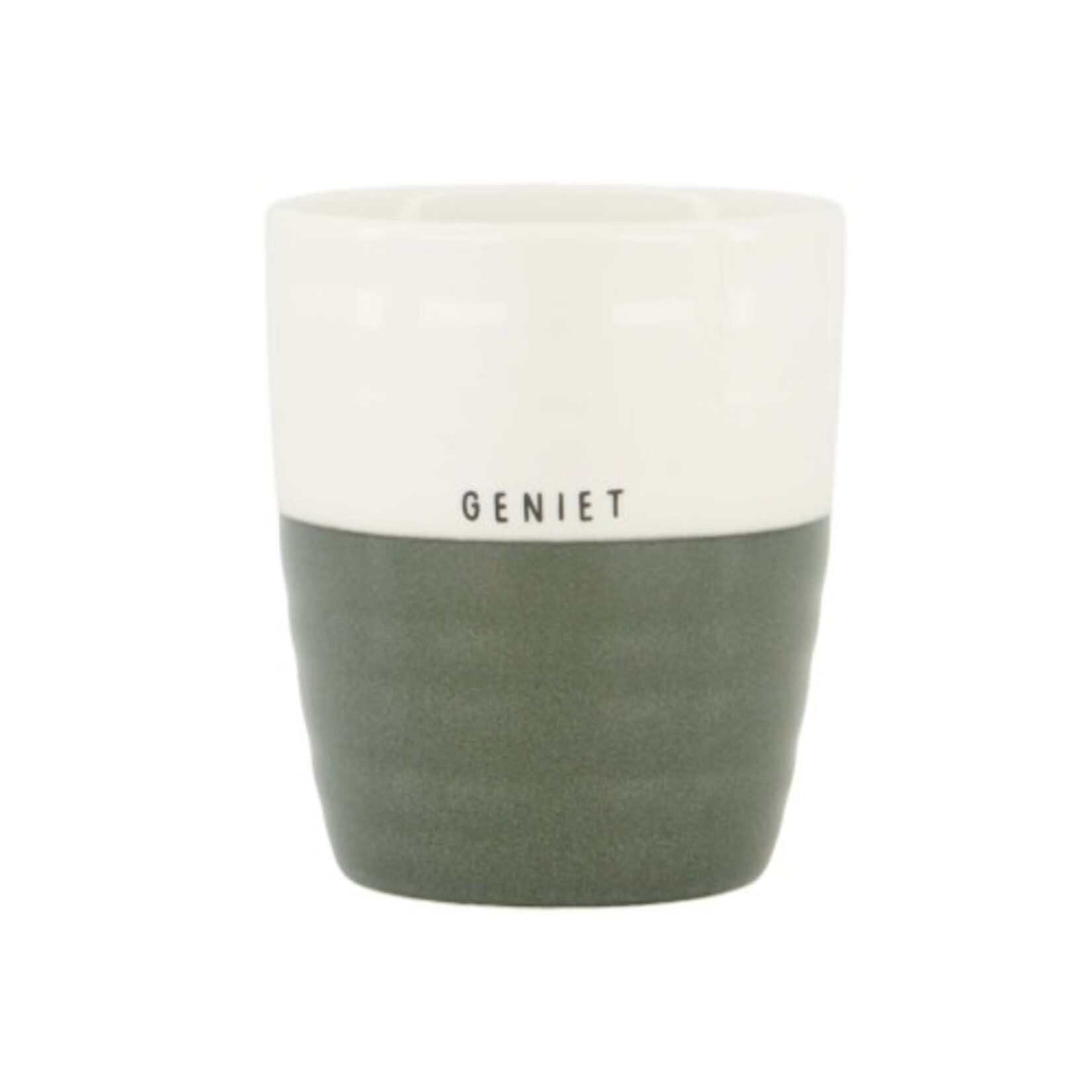 Zusss Mok (koffie) - "Geniet" - Wit/Donkergroen - Ø7,5x8,5cm