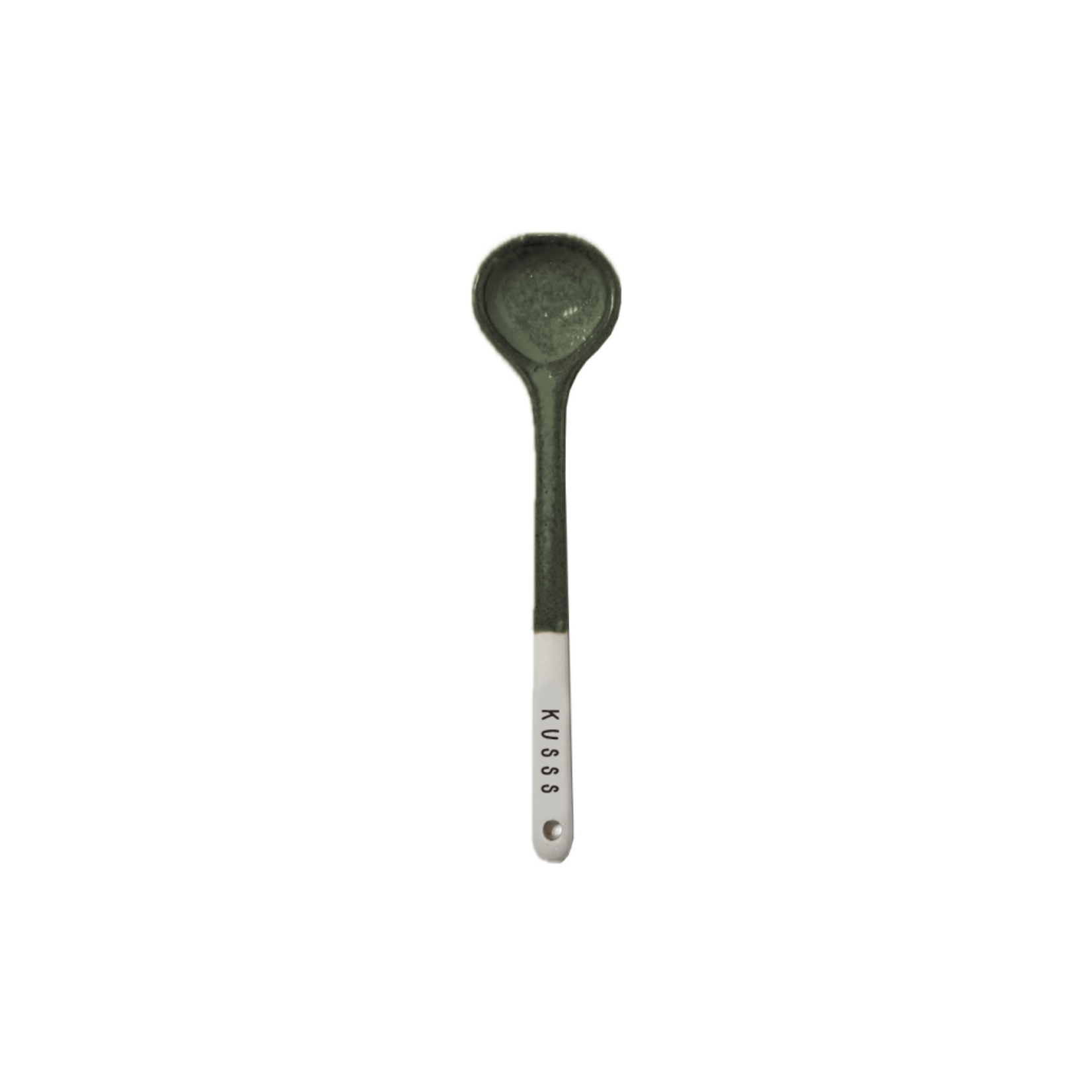 Zusss Lepeltje - "Kusss" - Keramiek - Wit/Donkergroen- 13cm