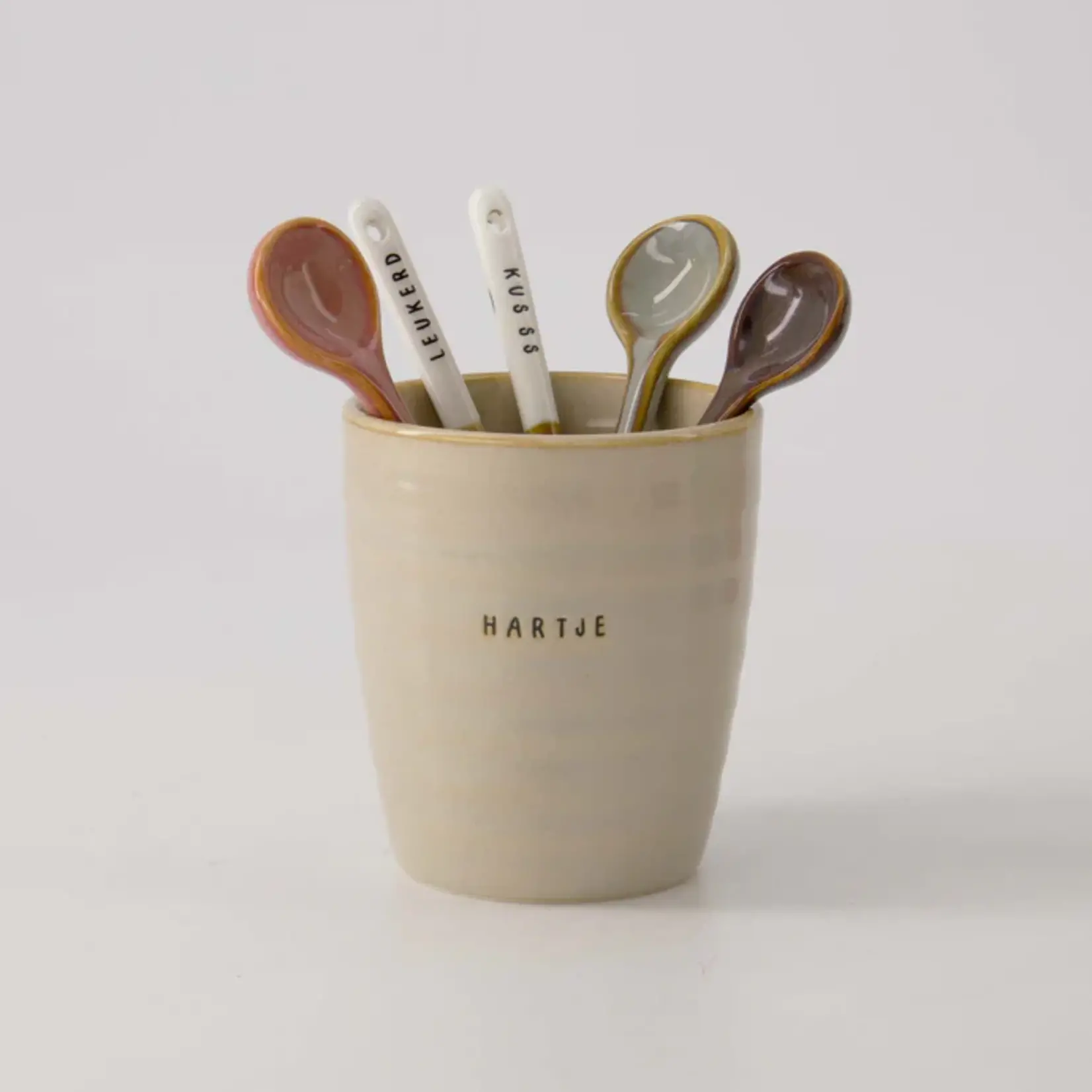 Zusss Lepeltje - "Kusss" - Keramiek - Wit/Donkergroen- 13cm