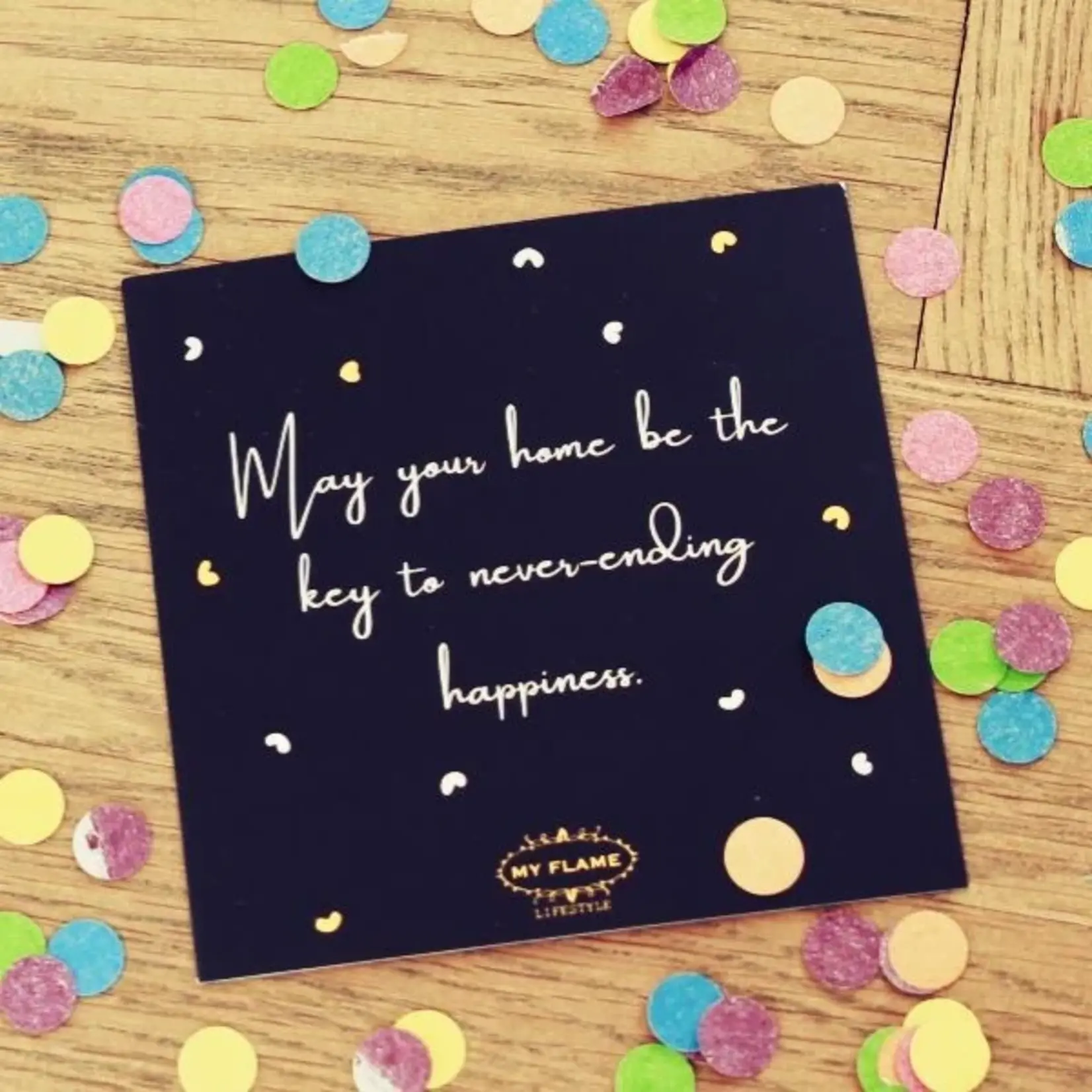 Sleutelhanger in doosje - Happy home - Zwart