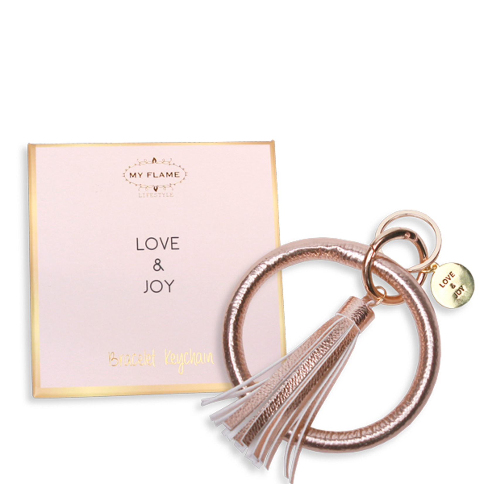 Sleutelhanger in doosje - Love & Joy - Rosé goud