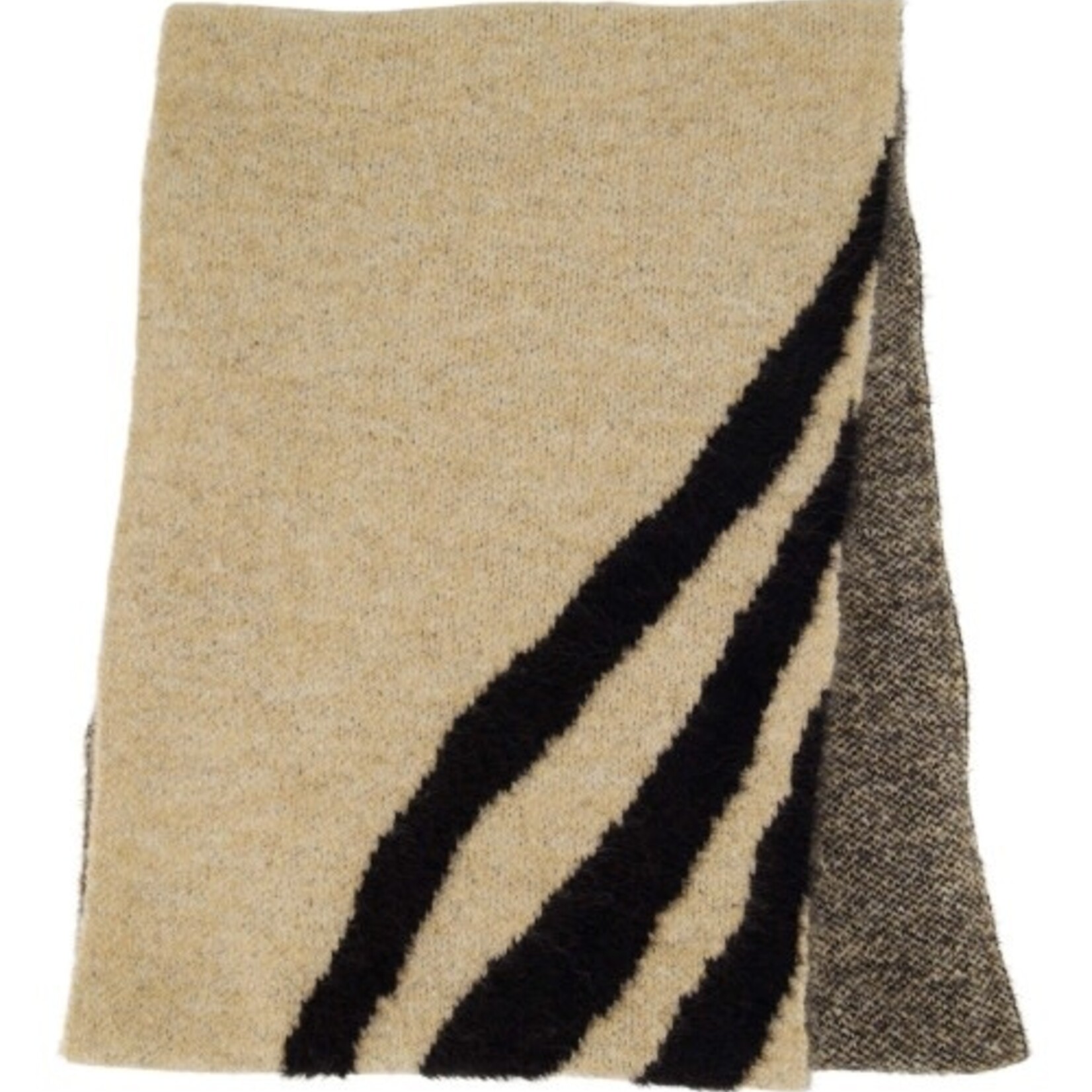 Zusss Sjaal gebreid met zebra design - Acryl/Polyester/Polyamide/Wol/Elastaan - Zwart/Beige