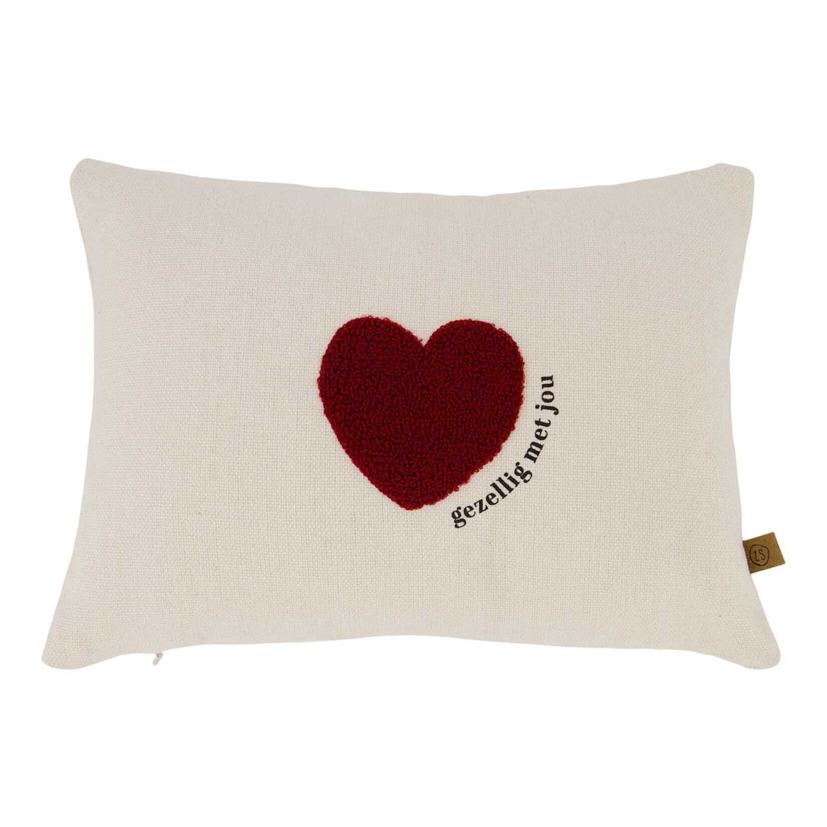 Zusss Kussen - Hartje / "Gezellig met jou" - 100% Katoen - Off white/Rood - 35x25cm