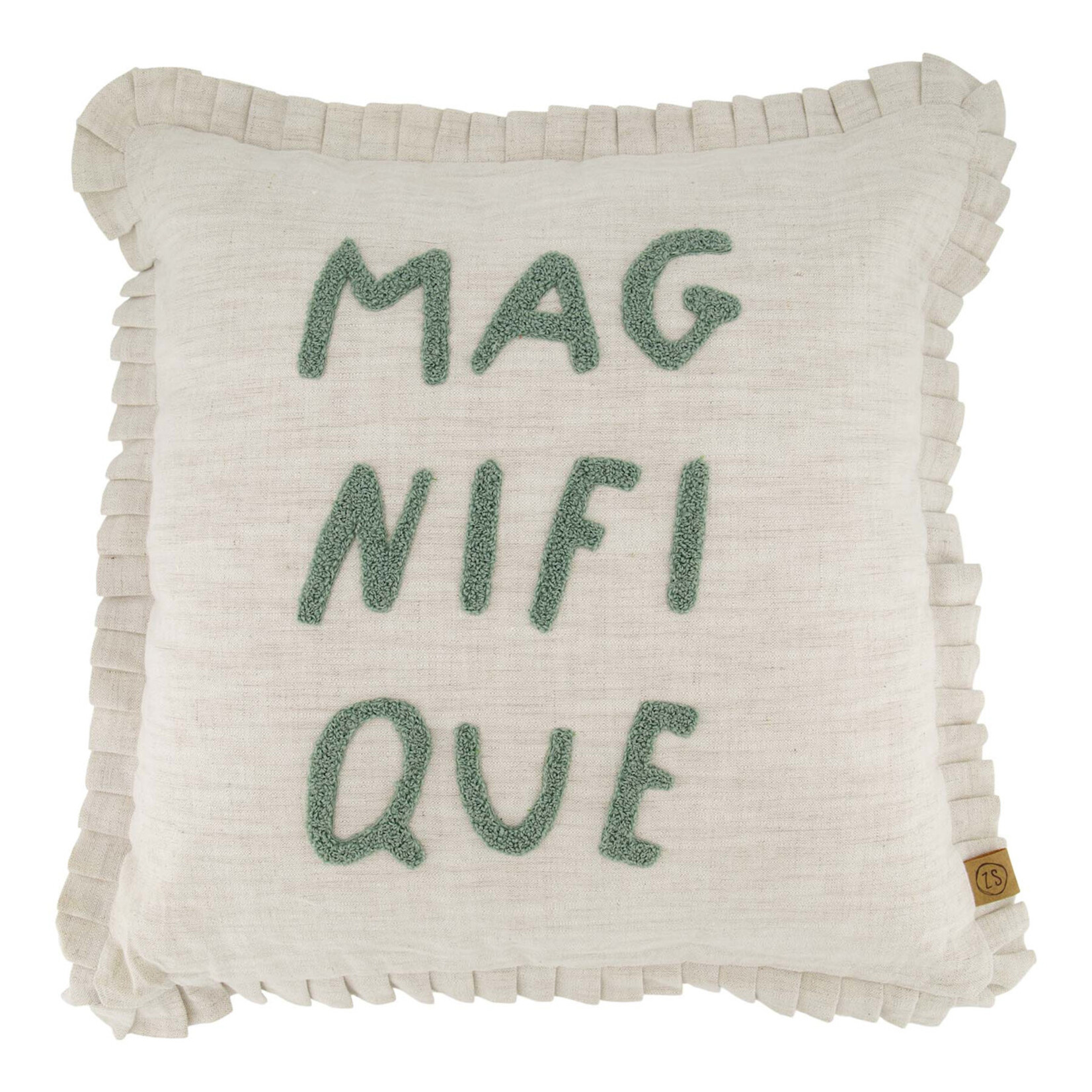 Zusss Kussen ruffle - "Magnifique" - 100% Polyester - Peper & Zout/Grijsblauw - 45x45cm
