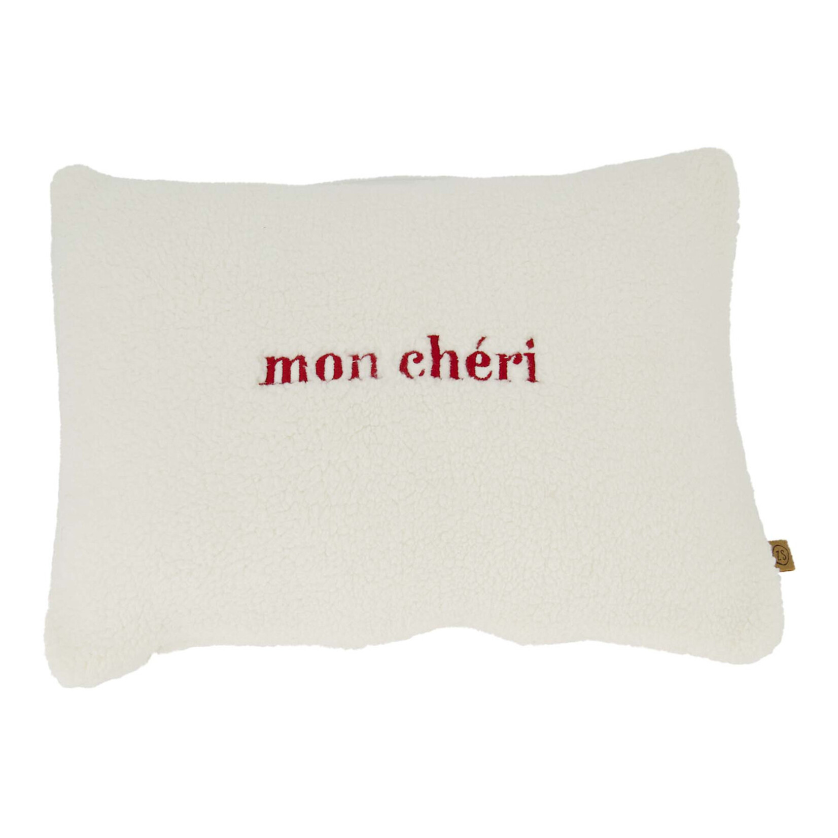 Zusss Kussen Teddy - "Mon chéri" - 100% Polyester - Wit/Rood - 35x25cm