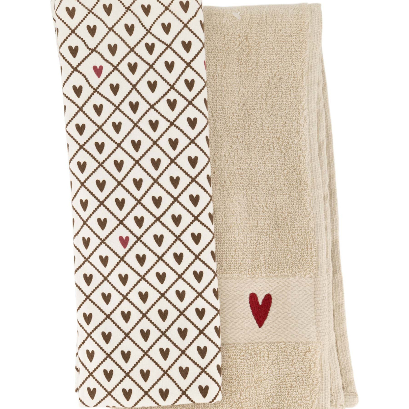 Zusss Handdoeken set - HARTJE - 100% Katoen - Zand/Port/Bruin - 50x70cm
