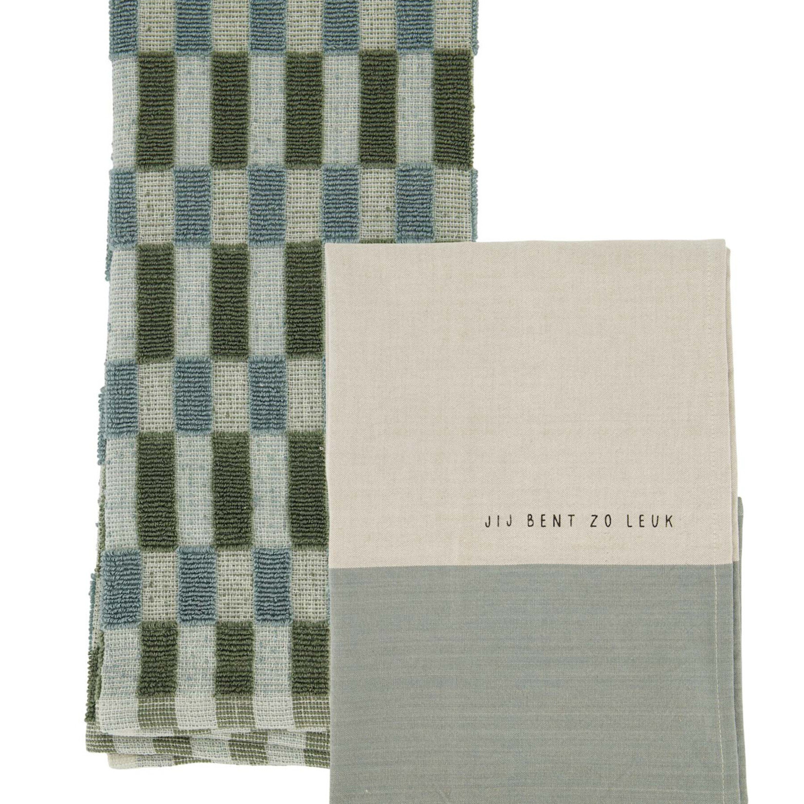 Zusss Handdoeken set - "Jij bent zo leuk" - 100% Katoen - Zand/Grijs/Groen - 50x70cm