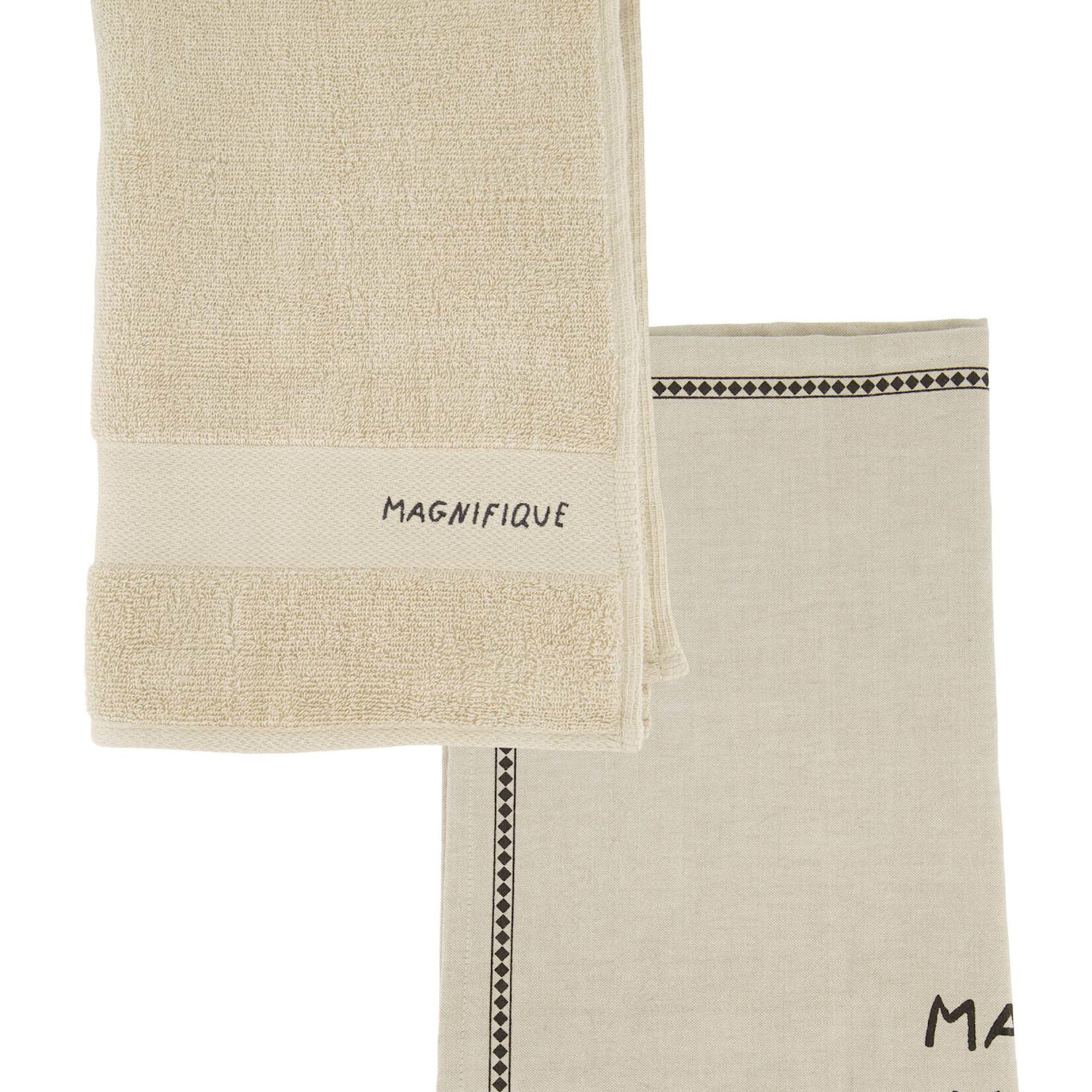 Zusss Handdoeken set - "Magnifique" - 100% Katoen - Zand/Wit - 50x70cm