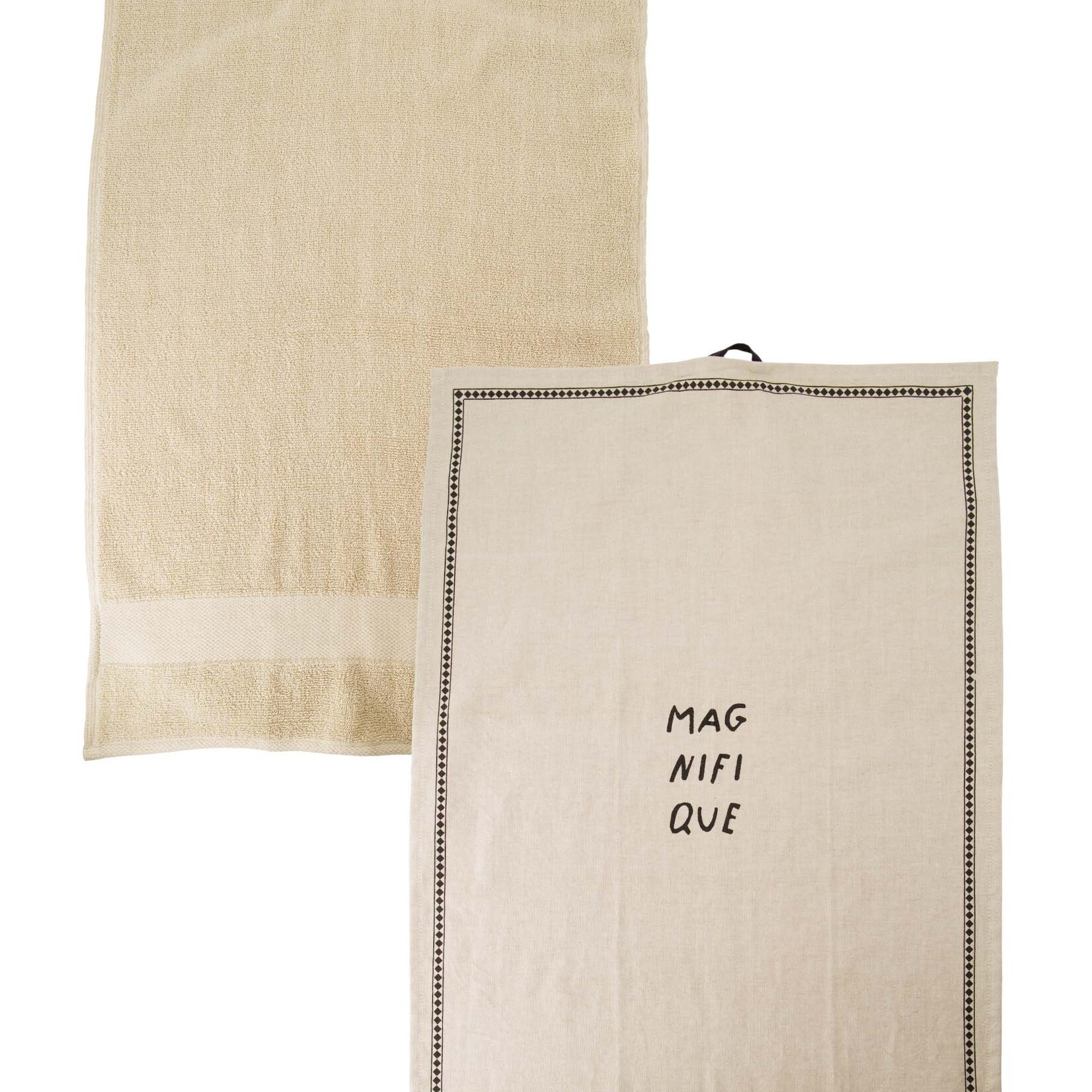 Zusss Handdoeken set - "Magnifique" - 100% Katoen - Zand/Wit - 50x70cm