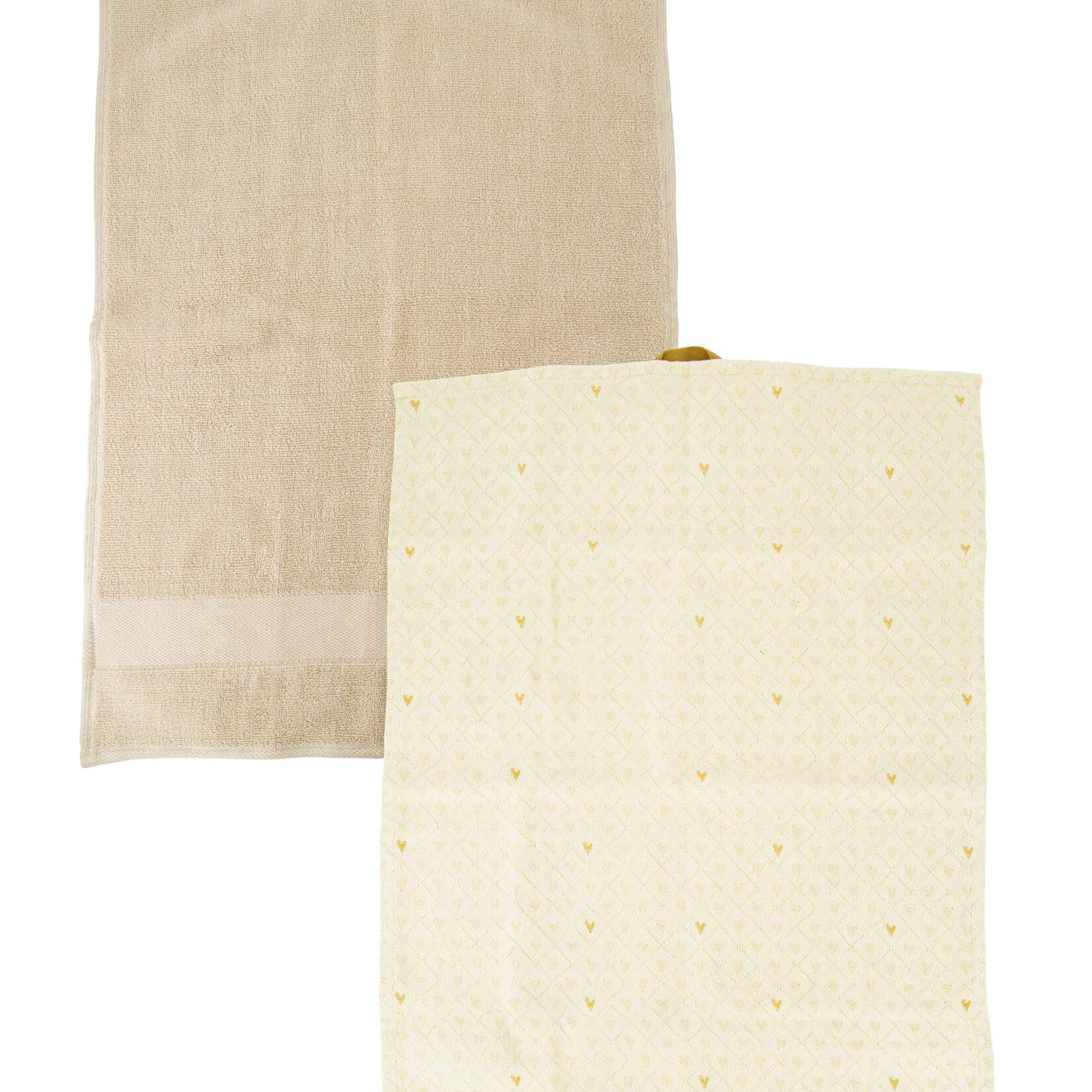Zusss Handdoeken set - "Hartje" - 100% Katoen - Zand/Wit - 50x70cm