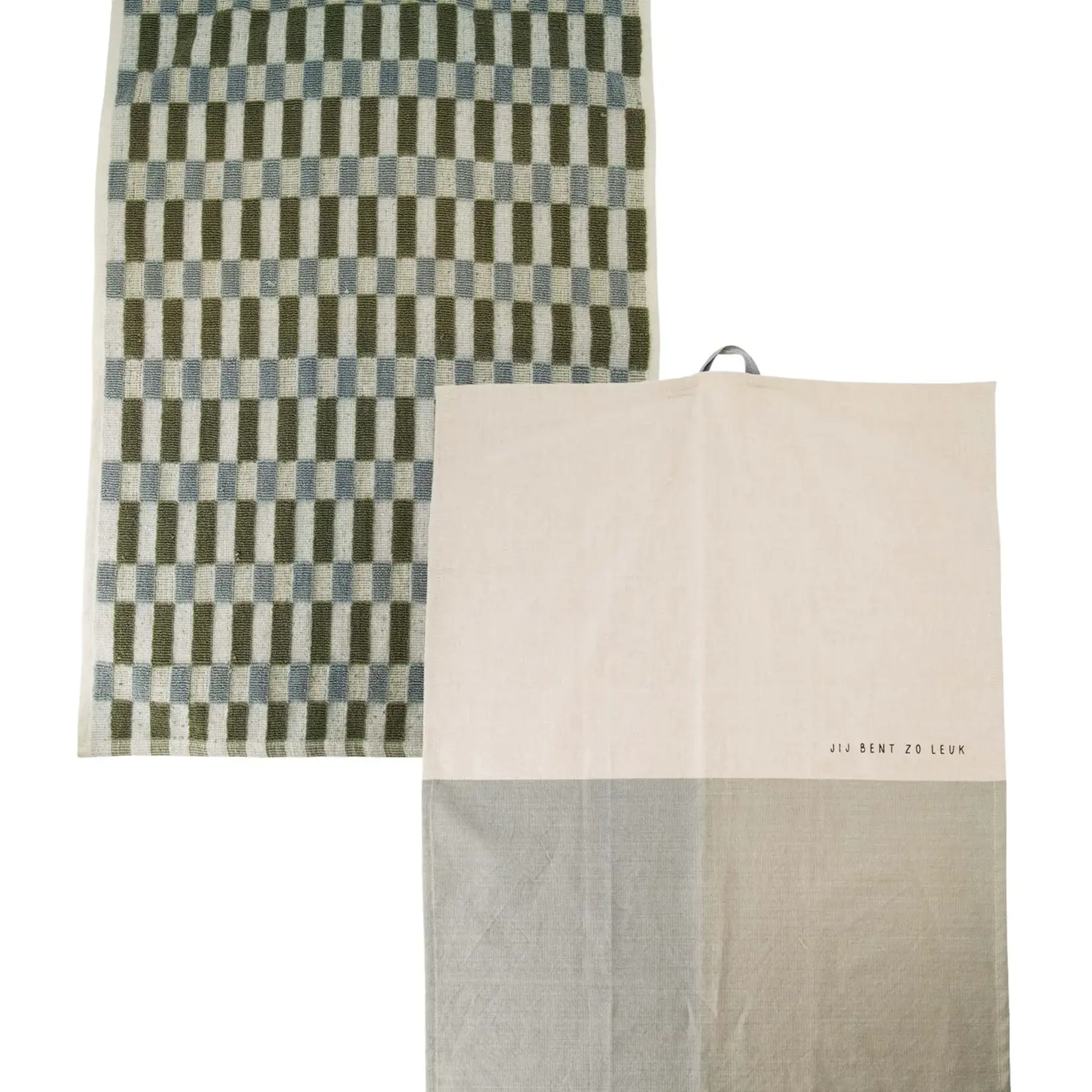 Zusss Handdoeken set - "Jij bent zo leuk" - 100% Katoen - Zand/Grijs/Groen - 50x70cm