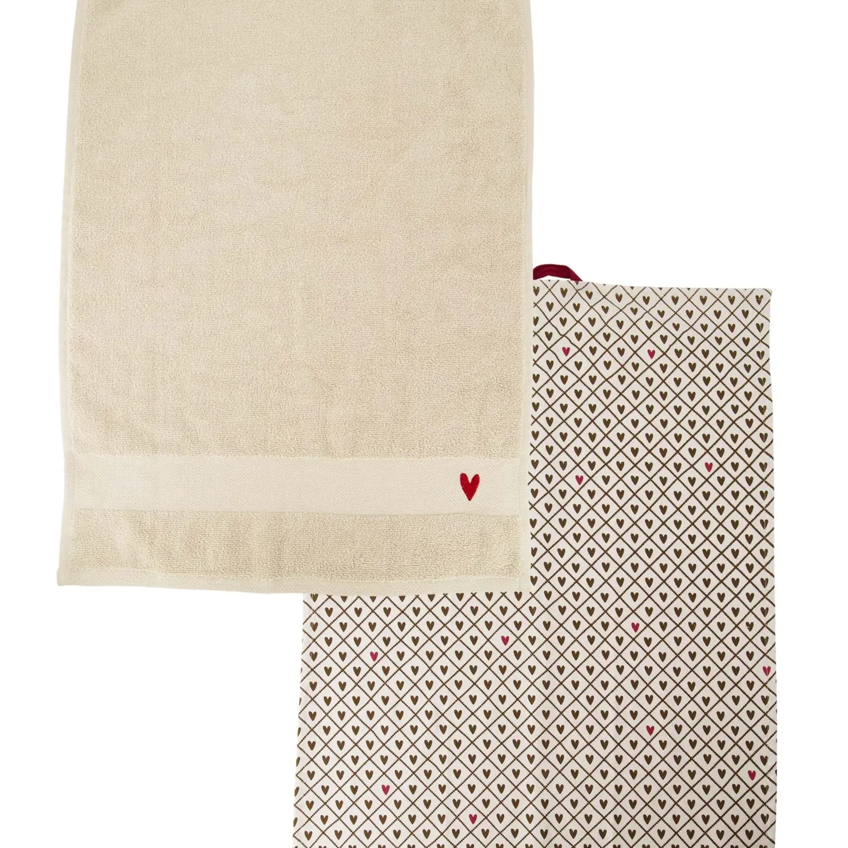 Zusss Handdoeken set - HARTJE - 100% Katoen - Zand/Port/Bruin - 50x70cm