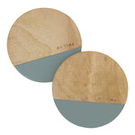 Zusss Onderzetters - "Me time" - Hout - Naturel/Grijsblauw - Set van 2