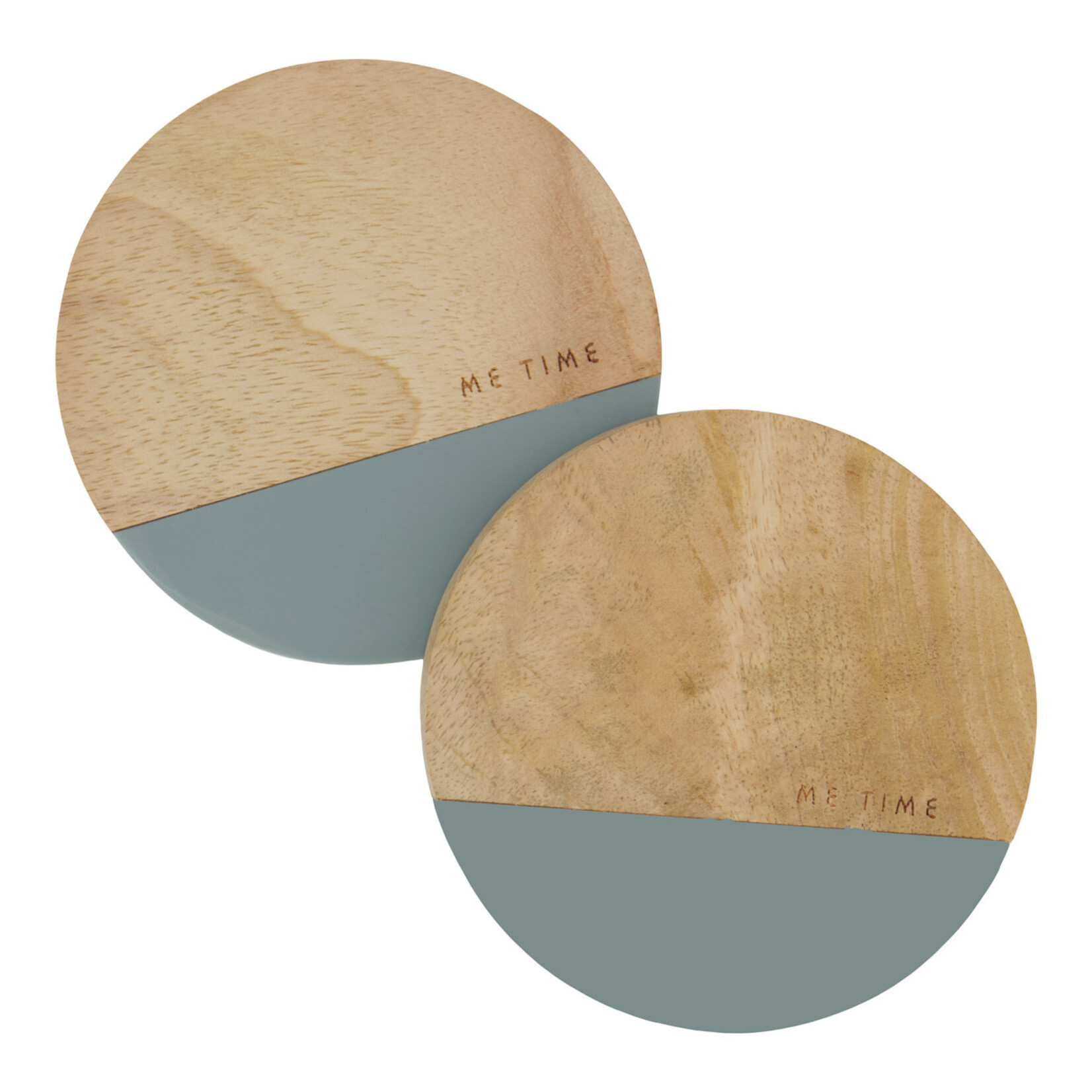 Zusss Onderzetters - "Me time" - Hout - Naturel/Grijsblauw - Set van 2