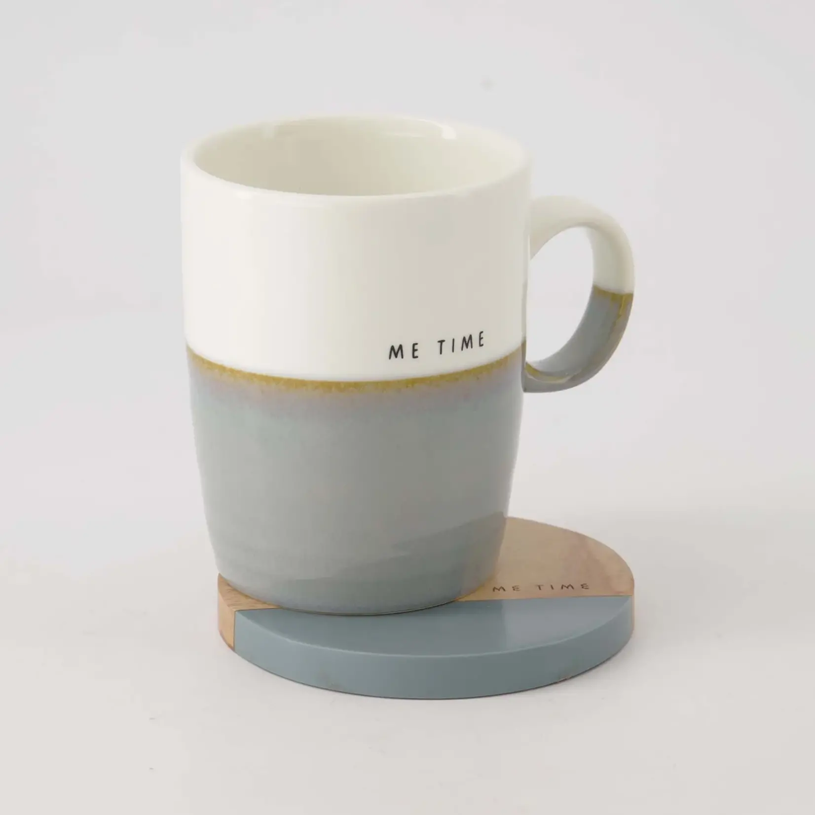 Zusss Onderzetters - "Me time" - Hout - Naturel/Grijsblauw - Set van 2