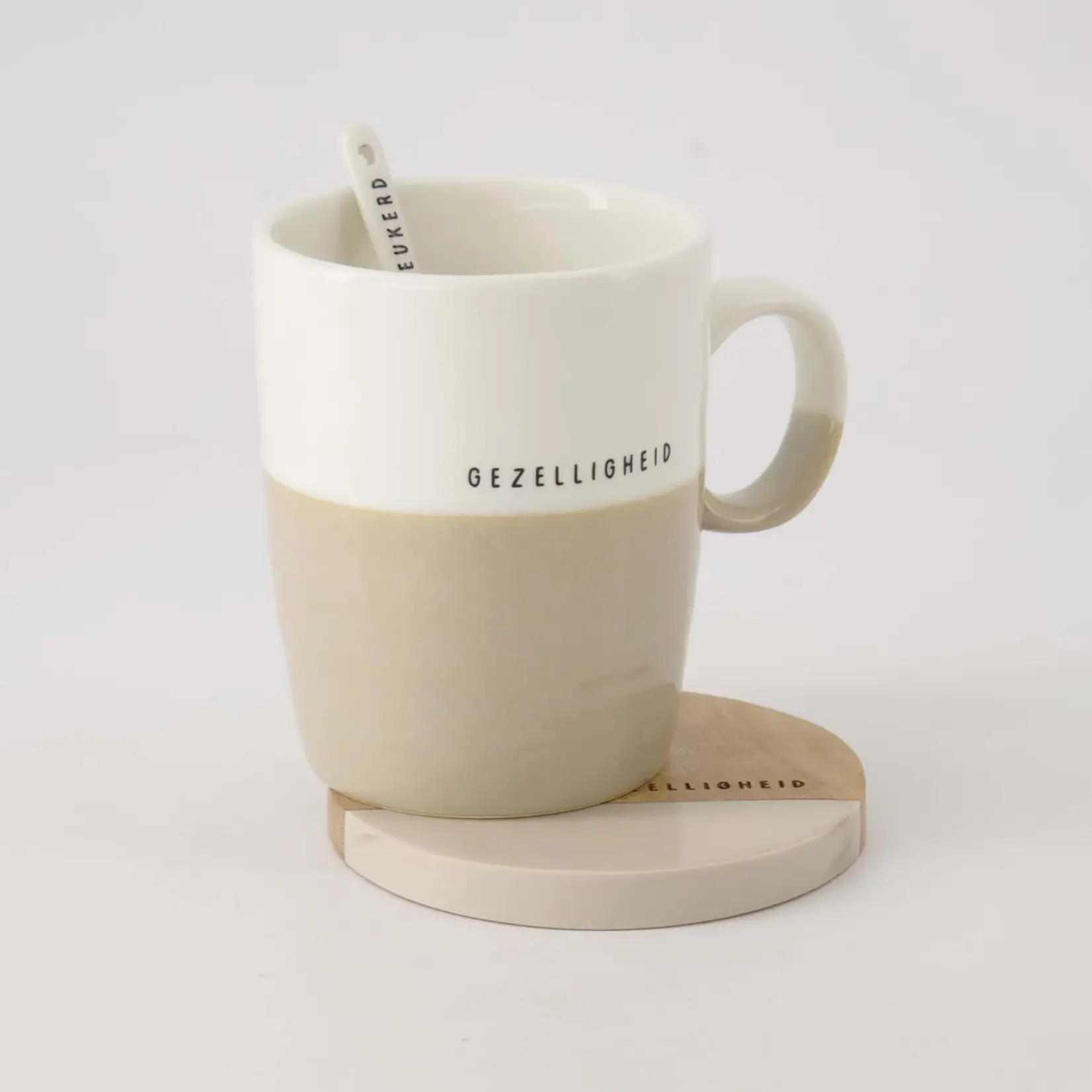 Zusss Onderzetters - "Gezelligheid" - Hout - Naturel/Zand - Set van 2