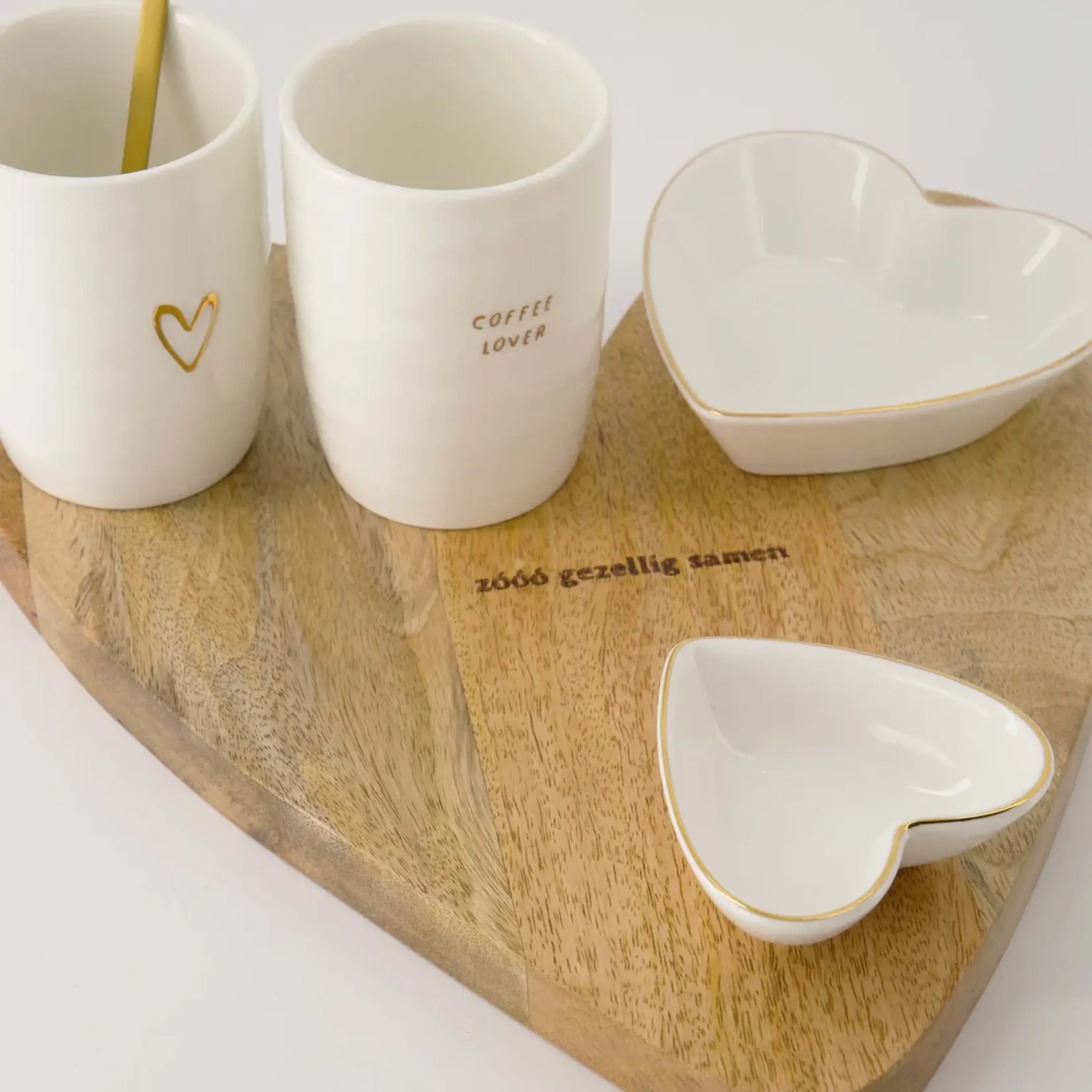 Zusss Serveerplank Hart - "Zóóó gezellig samen" - Hout - Naturel - 35x25x2cm