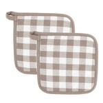 Pannenlappen GINGHAM - 100% katoen - Taupe - 20x20cm - Set van 2