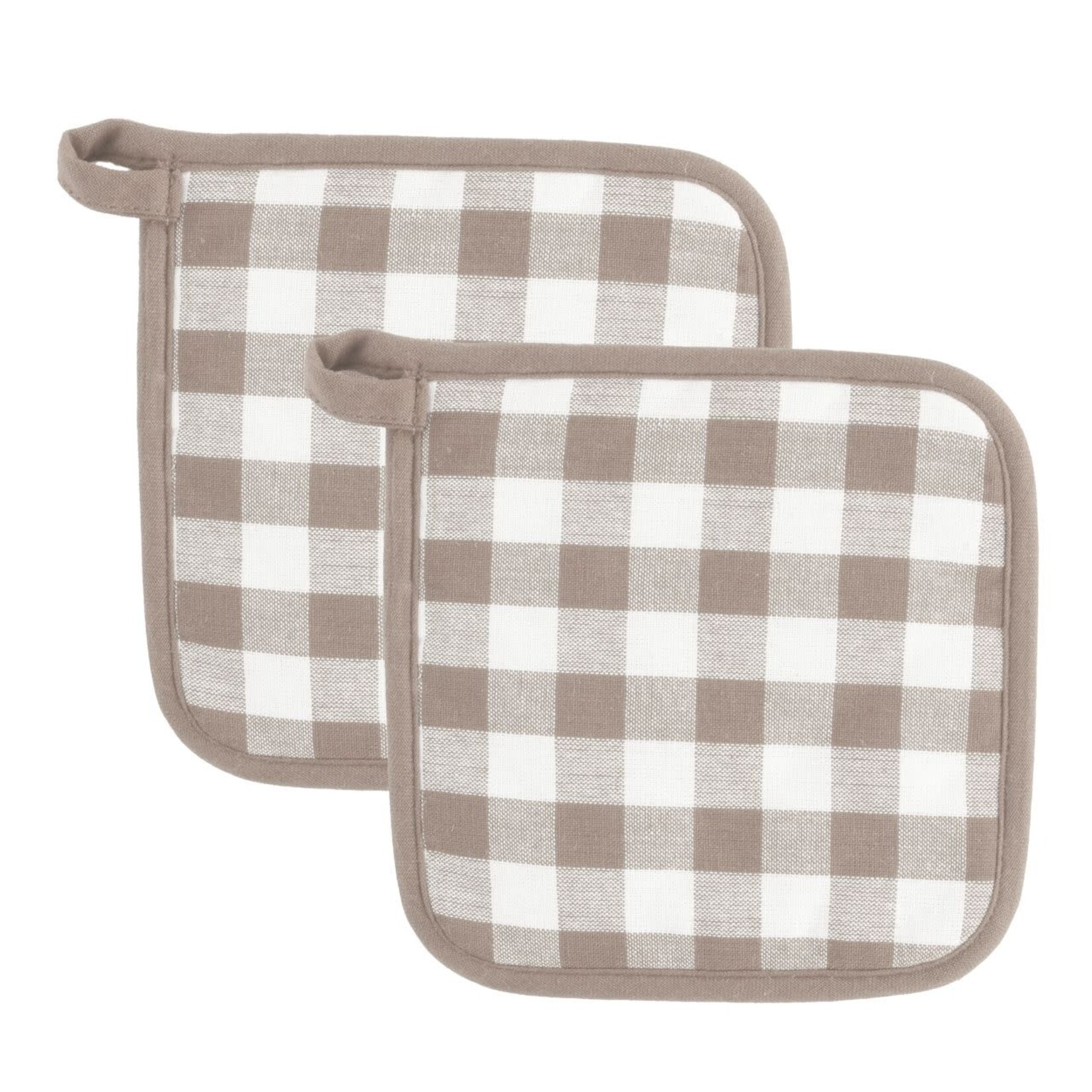 Pannenlappen GINGHAM - 100% katoen - Taupe - 20x20cm - Set van 2