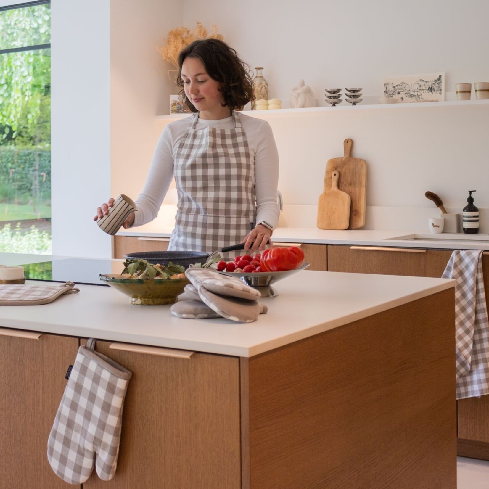 Ovenwant GINGHAM - 100% katoen - Taupe - 28x18cm