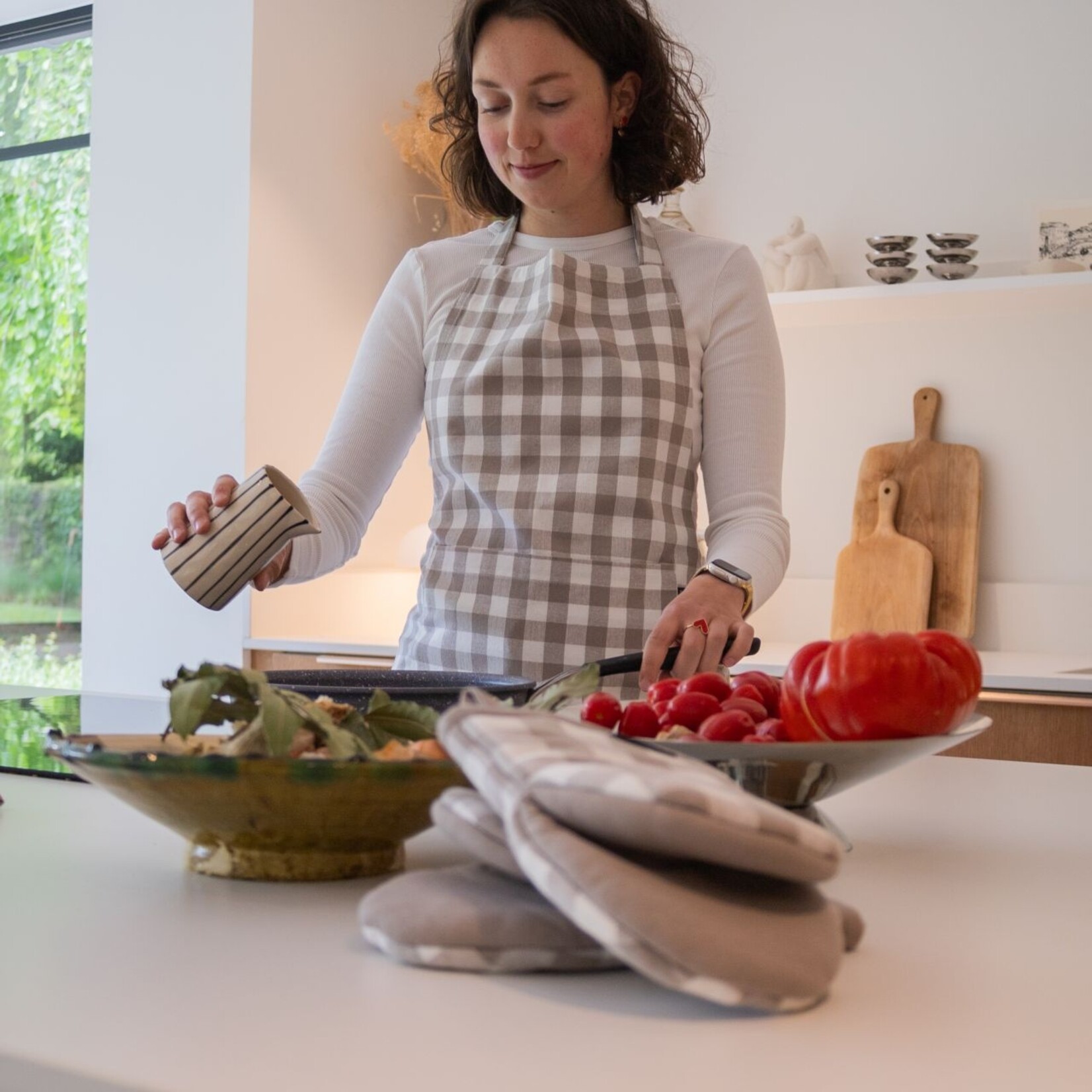 Gripper GINGHAM - 100% Katoen - Taupe - 13x19cm - Set van 2