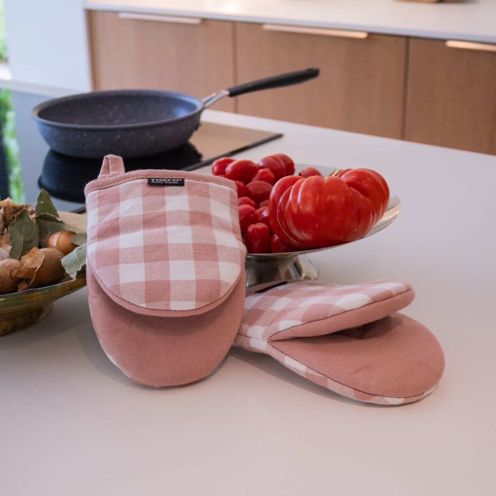 Gripper GINGHAM - 100% Katoen - Roze - 13x19cm - Set van 2