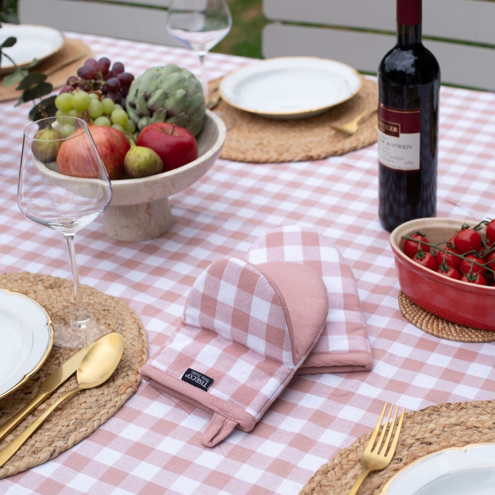 Gripper GINGHAM - 100% Katoen - Roze - 13x19cm - Set van 2