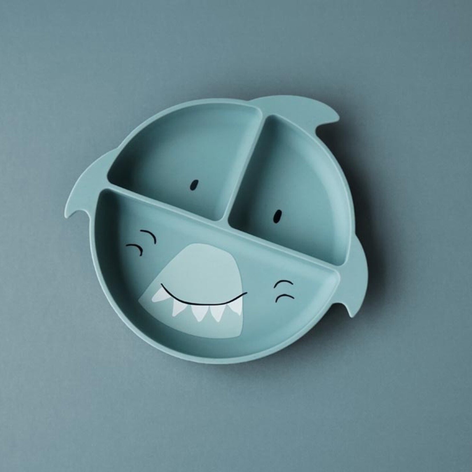 Bord met vakjes en zuignap - Mr. Shark - Siliconen - Grijs - 19x19x3,5cm