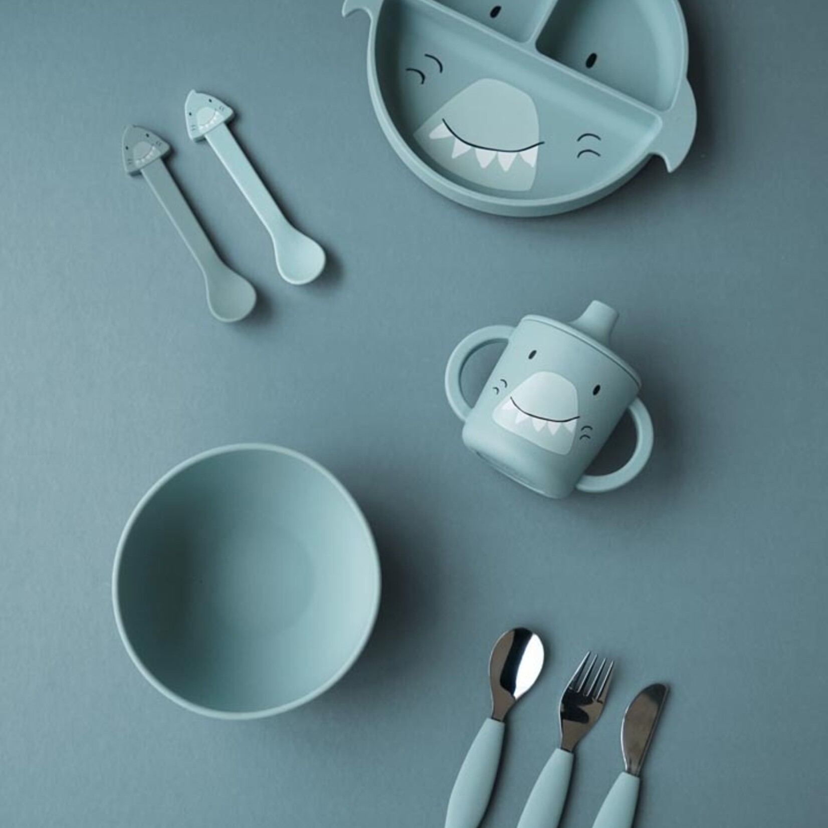 Bord met vakjes en zuignap - Mr. Shark - Siliconen - Grijs - 19x19x3,5cm