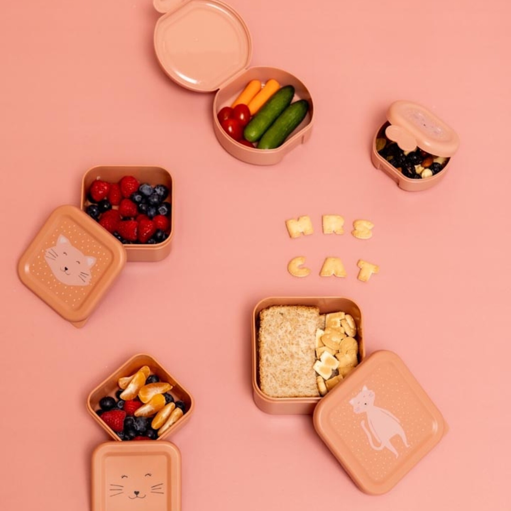 Snackbox Mrs. Cat - 100% PP - Roze - 11,5 x 10,5 x 4,5cm - Set van 2
