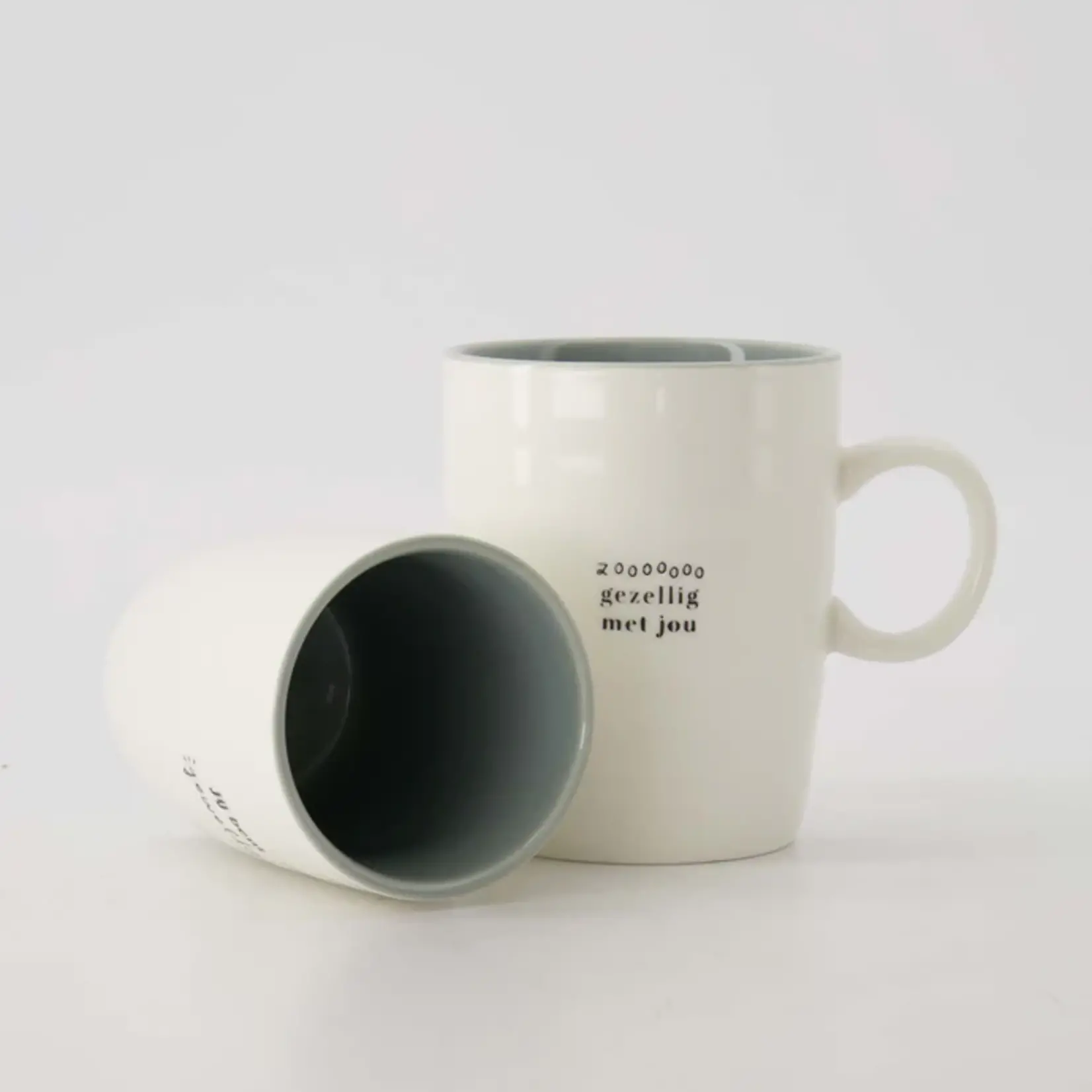 Zusss Mok (thee) - "Zoooooo gezellig met jou" - Wit/Zwart/Grijsblauw - Ø8x10cm
