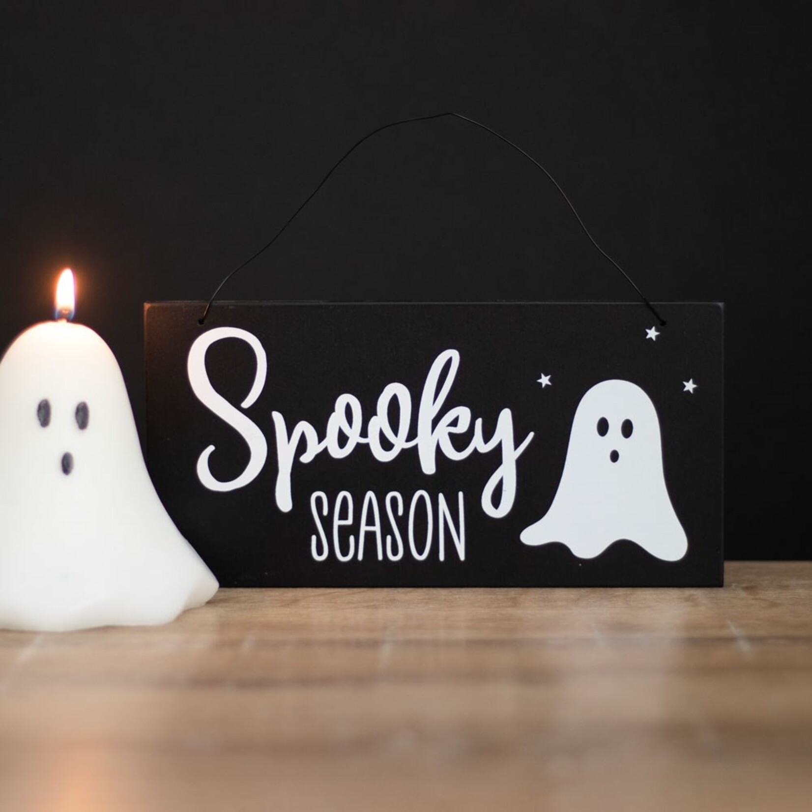 Uithangbord "SPOOKY SEASON" - MDF - Zwart/Wit - 10 x 20 x 1cm