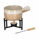 Fondue setje - Keramiek - Taupe - 17,5 x 12 x 14,5 cm