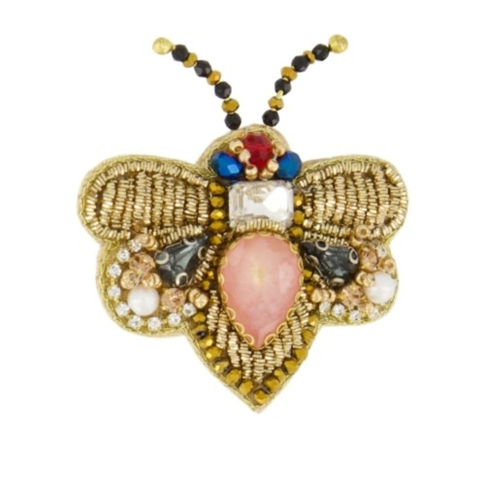 Zusss Broche Vlinder - Metaal/Glas/Polyester/Brass - Mosgroen