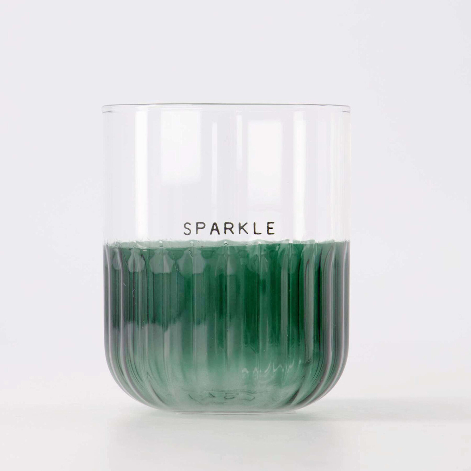 Zusss Drinkglas "Sparkle" - Transparant/Donkergroen - Ø9x7,5cm