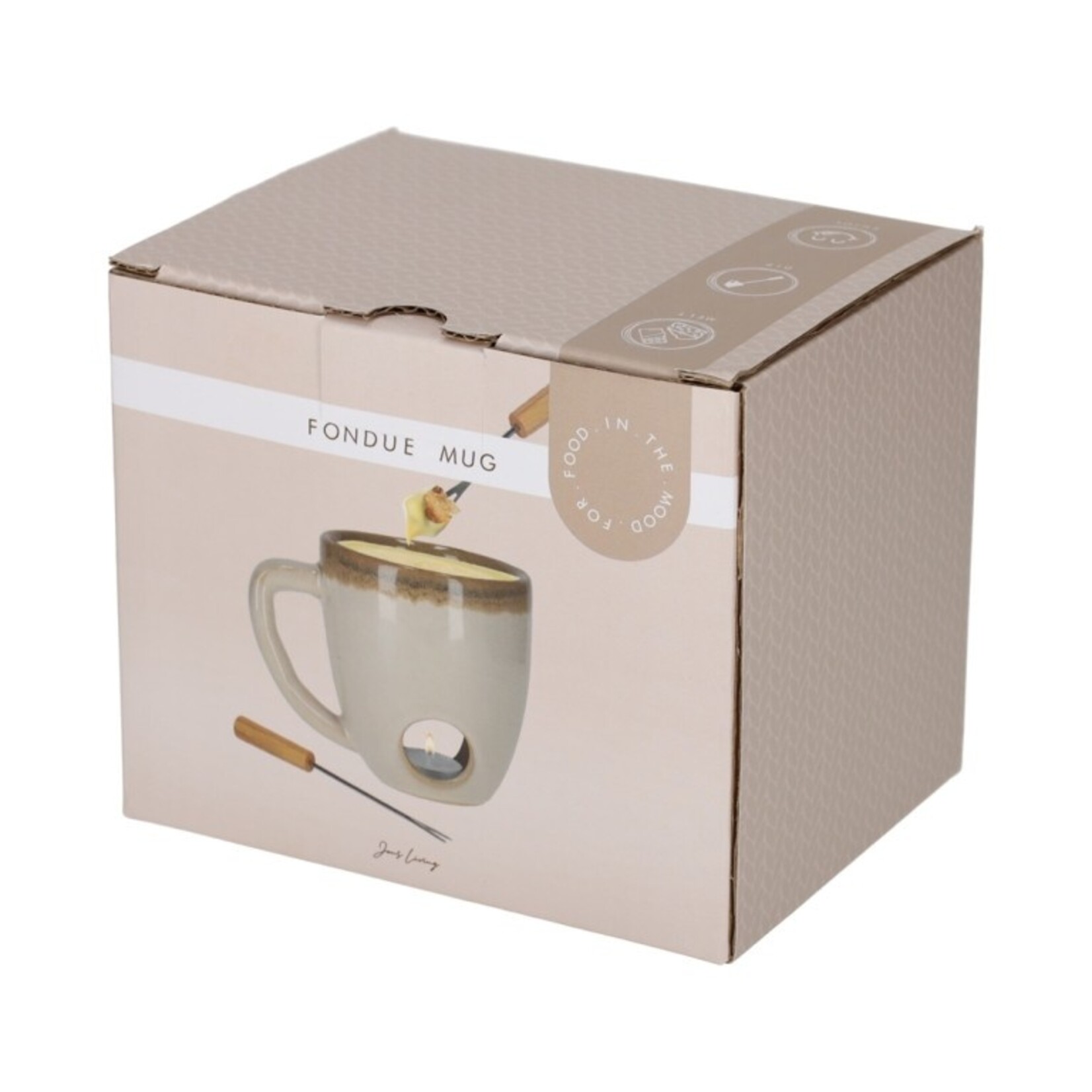 Fondue mok - Keramiek - Beige - 14 x 10 x 11 cm