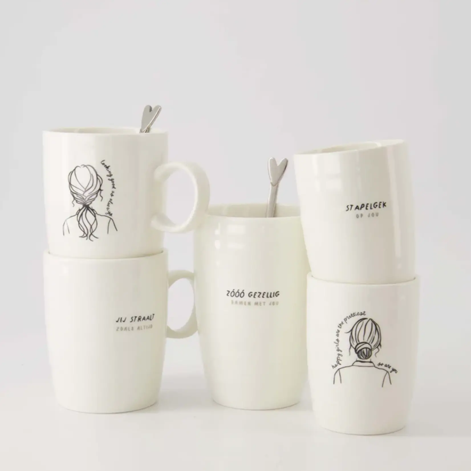 Zusss Mok (koffie) - "Stapelgek op jou" - Wit/Zwart - Ø7x9,5cm