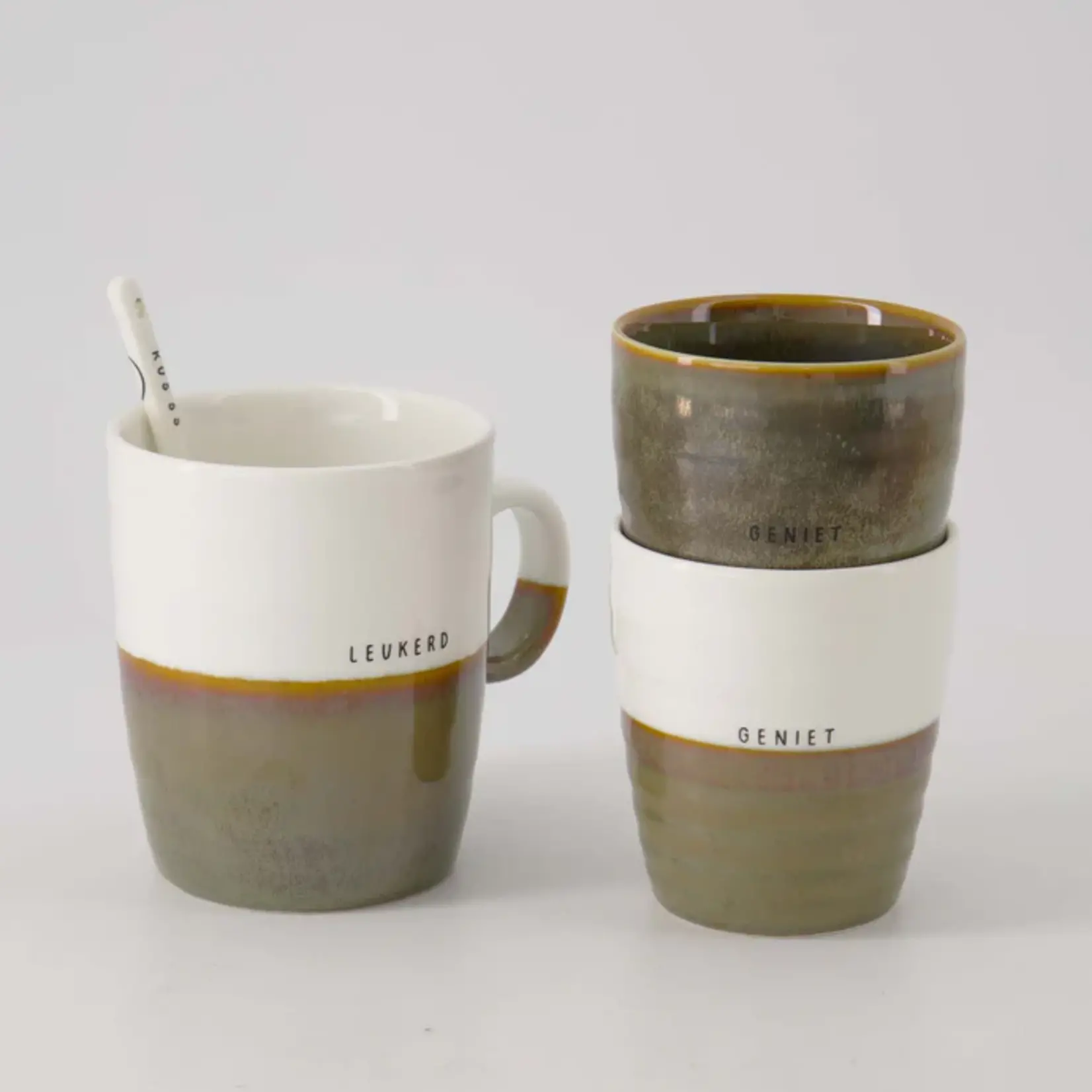 Zusss Mok (koffie) - "Geniet" - Donkergroen - Ø7,5x8,5cm