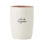 Zusss Mok (koffie) - "Cafe de happiness" - Wit/Zwart/Beige - Ø7x9,5cm
