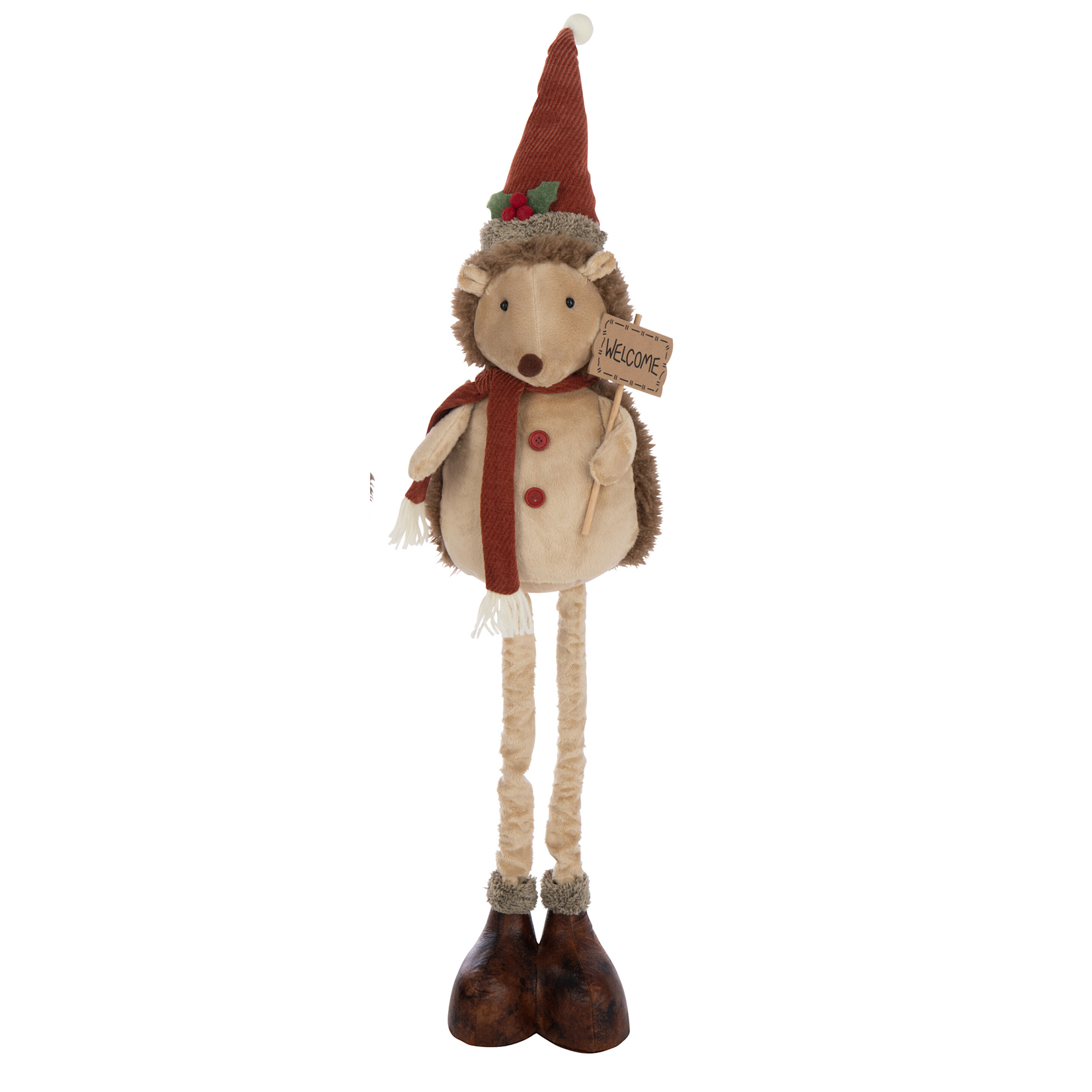 Egel met Welcome bord - Staand (uitrekbaar) - Stof - Beige/Rood - (L) 109cm
