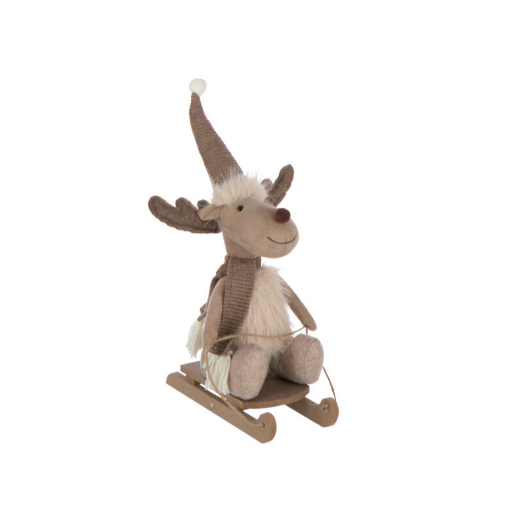 Eland op slee - Stof - Beige - 15x25x40cm
