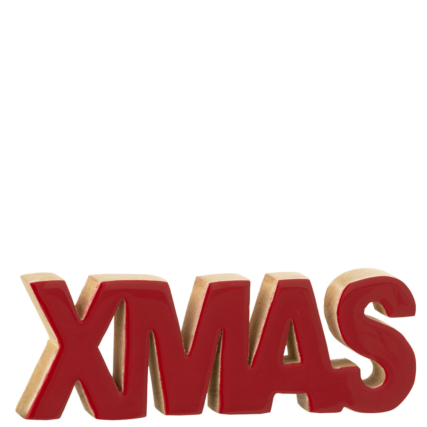 Woord "Xmas" - Mangohout - Rood/Naturel - 22 x 8 x 2,5cm