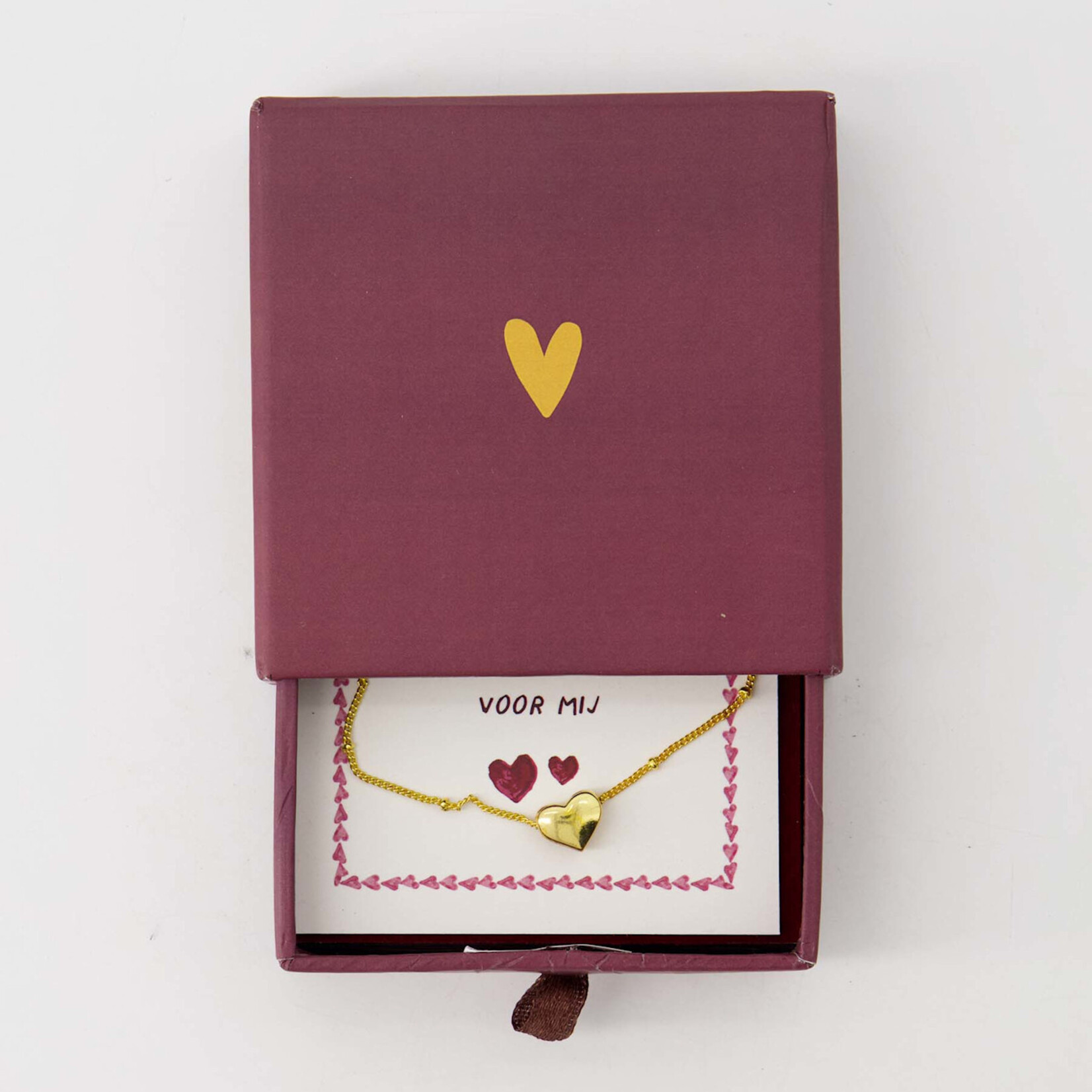 Zusss Armband hartje in schuifdoosje - "Speciaal" - Rood /Goud - Ø8,5cm