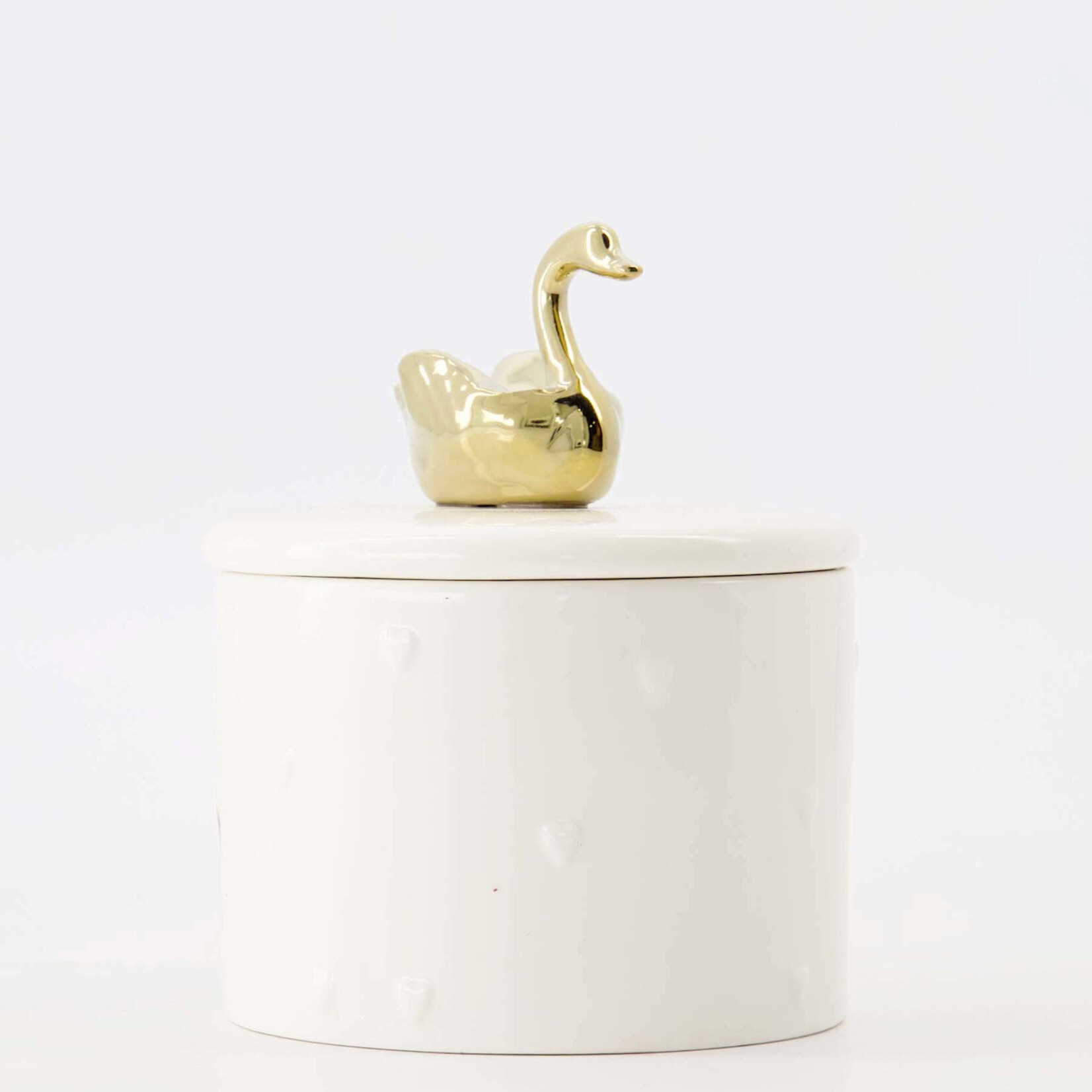 Zusss Geurkaars met deksel - Zwaan - Keramiek - Wit/Goud - (M) Ø9,5 x 7cm