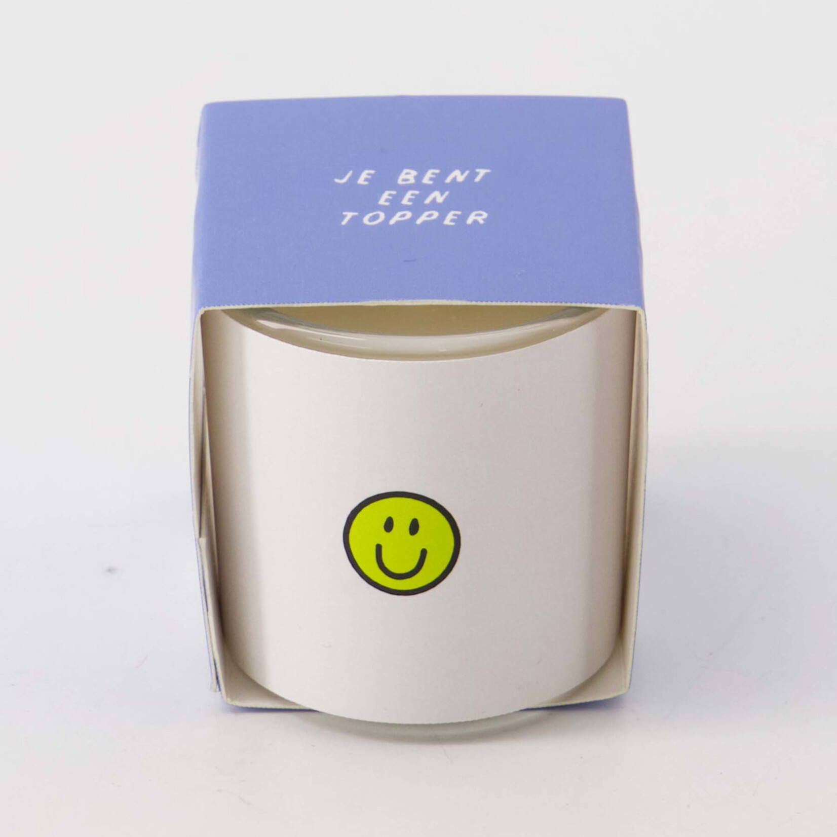 Zusss Geurkaarsje in wikkel - "Je bent een topper" - Wit/Blauw - Ø5 x 4,5cm