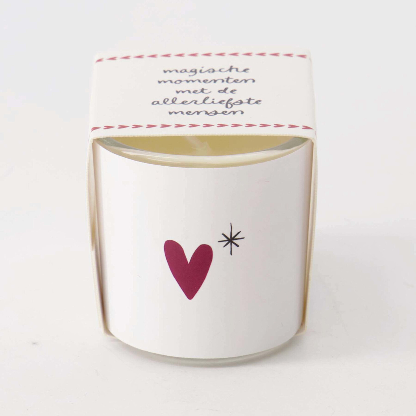 Zusss Geurkaarsje in wikkel - Hartje / "Magische momenten" - Wit/Rood - Ø5 x 4,5cm