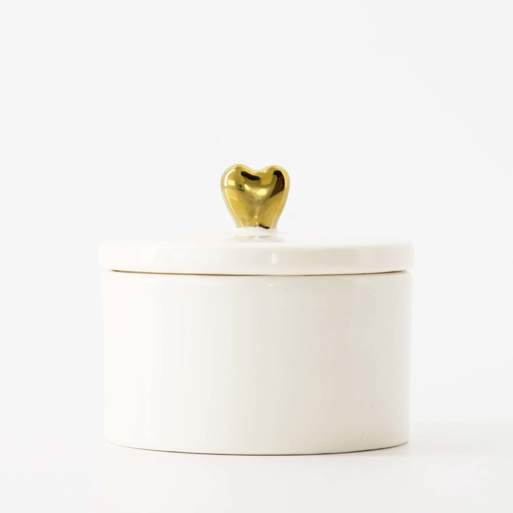 Zusss Potje met deksel - Hartje - Keramiek - Wit/Goud - Ø7,5 x 8cm